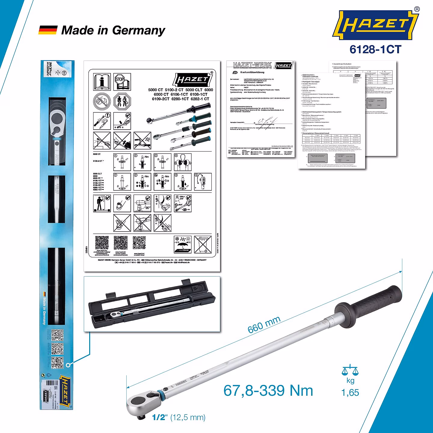 Clé dynamométrique 67,8–339 Nm norme américaine 660 mm avec cliquet HiPer HAZET - 6128-1CT