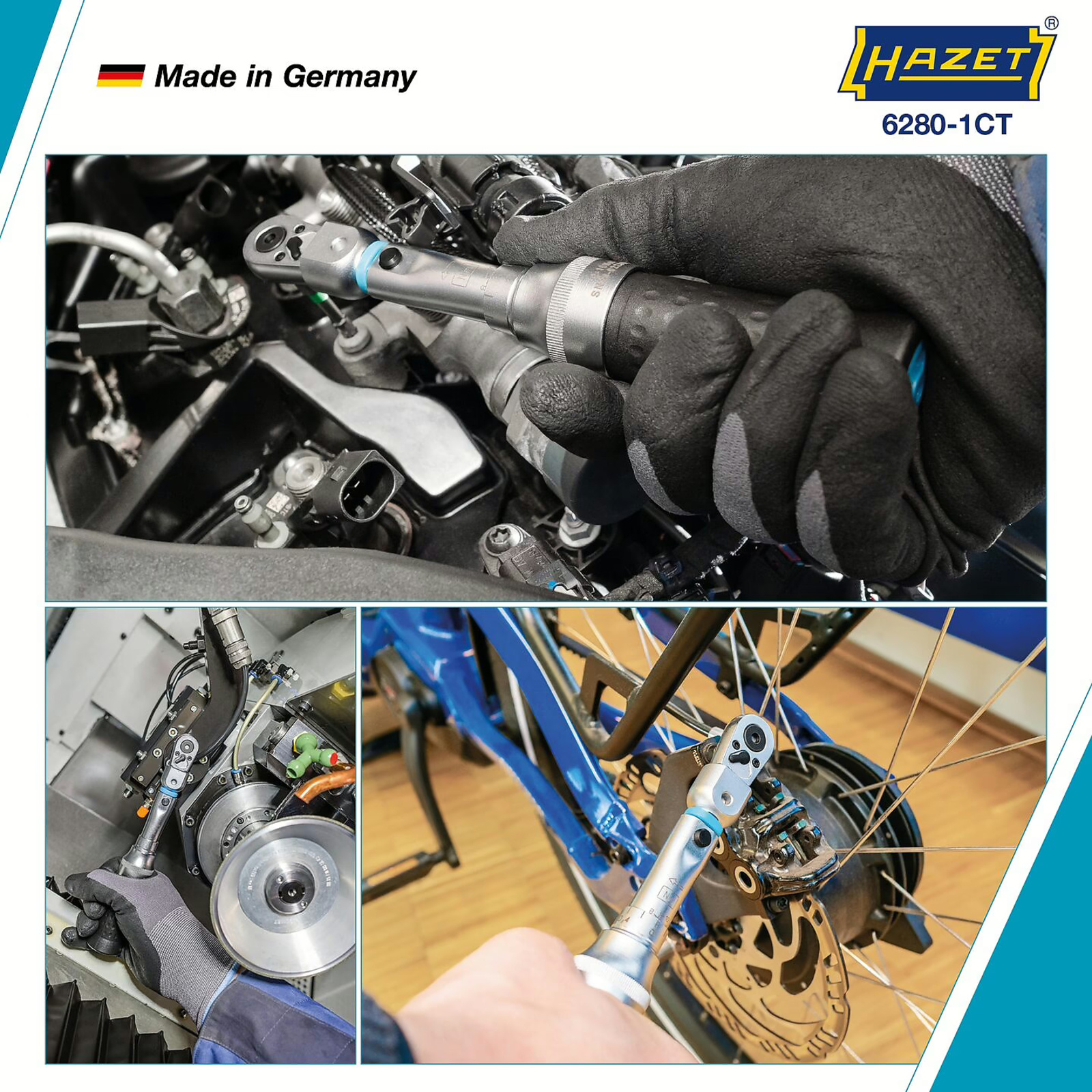 Clé dynamométrique 2–10 Nm carré femelle 9 x 12 mm précision 2% avec certificat HAZET - 6280-1CT
