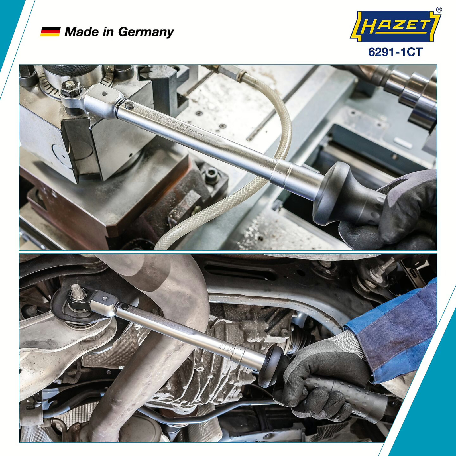 Clé dynamométrique 20-120 Nm carré femelle 14 x 18 précision 2 % avec certificat HAZET - 6291-1CT