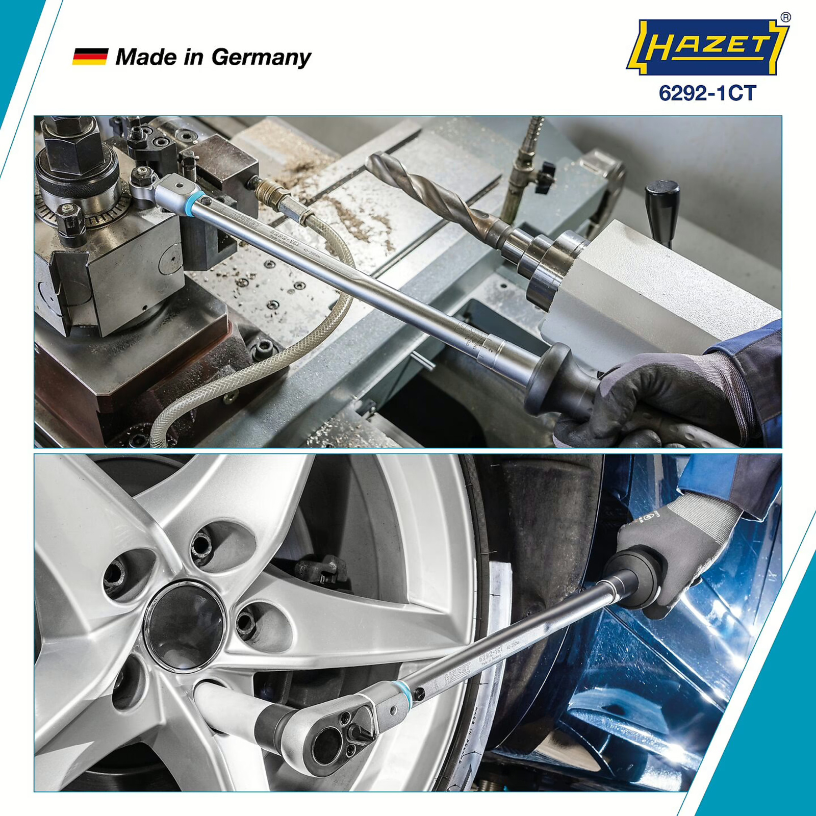 Clé dynamométrique 40–200 Nm carré femelle 14 x 18 précision 2 % 511 mm HAZET - 6292-1CT