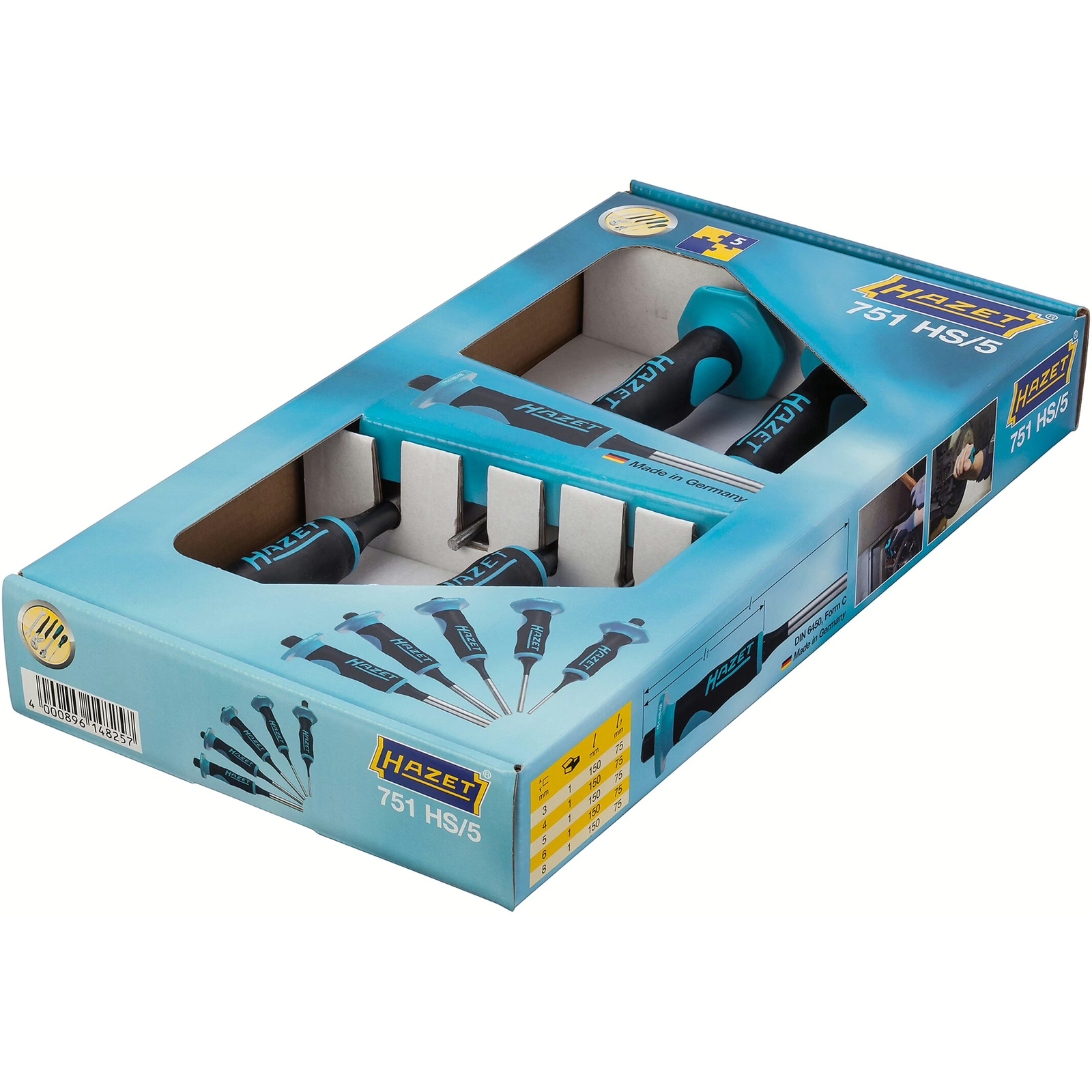 Jeu de chasse-goupilles 5 pièces manche bimatière avec protège-mains 75 mm exécution courte HAZET - 751HS/5