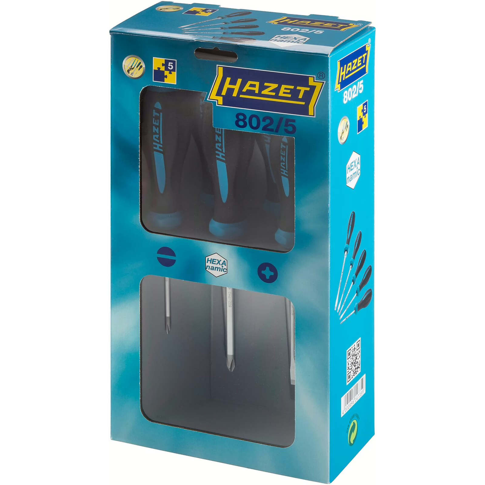 Jeu de tournevis fente et Phillips PH 5 pièces 0,8 x 4 – 1,2 x 6,5 manche 3 composants antidérapant HAZET - 802/5