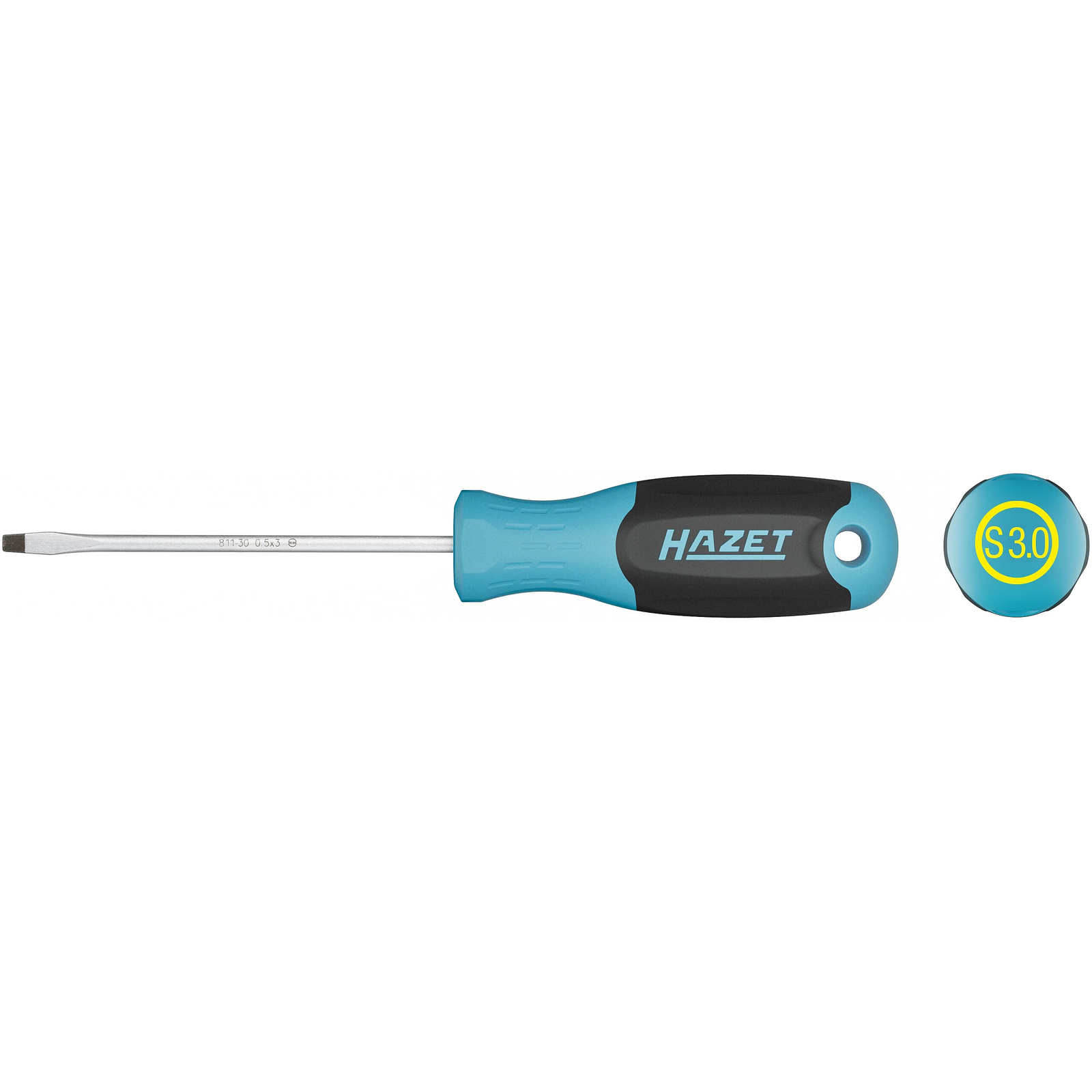 Tournevis fente 0,5 x 3 mm lame ronde manche 3 composants antidérapant avec trou HAZET - 811-30