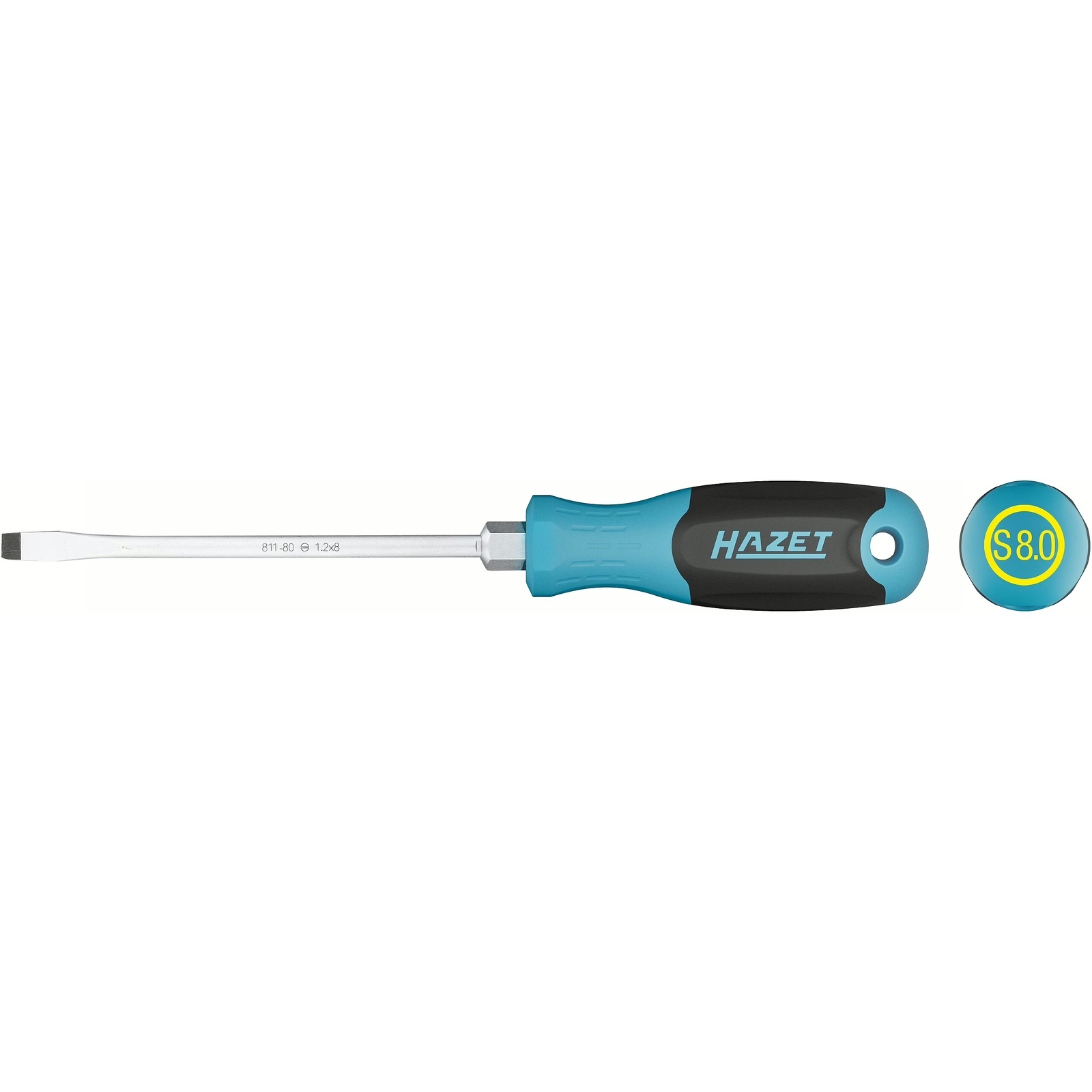 Tournevis profil à fente 1,2 x 8 mm manche 3 composants antidérapant avec trou HAZET - 811-80