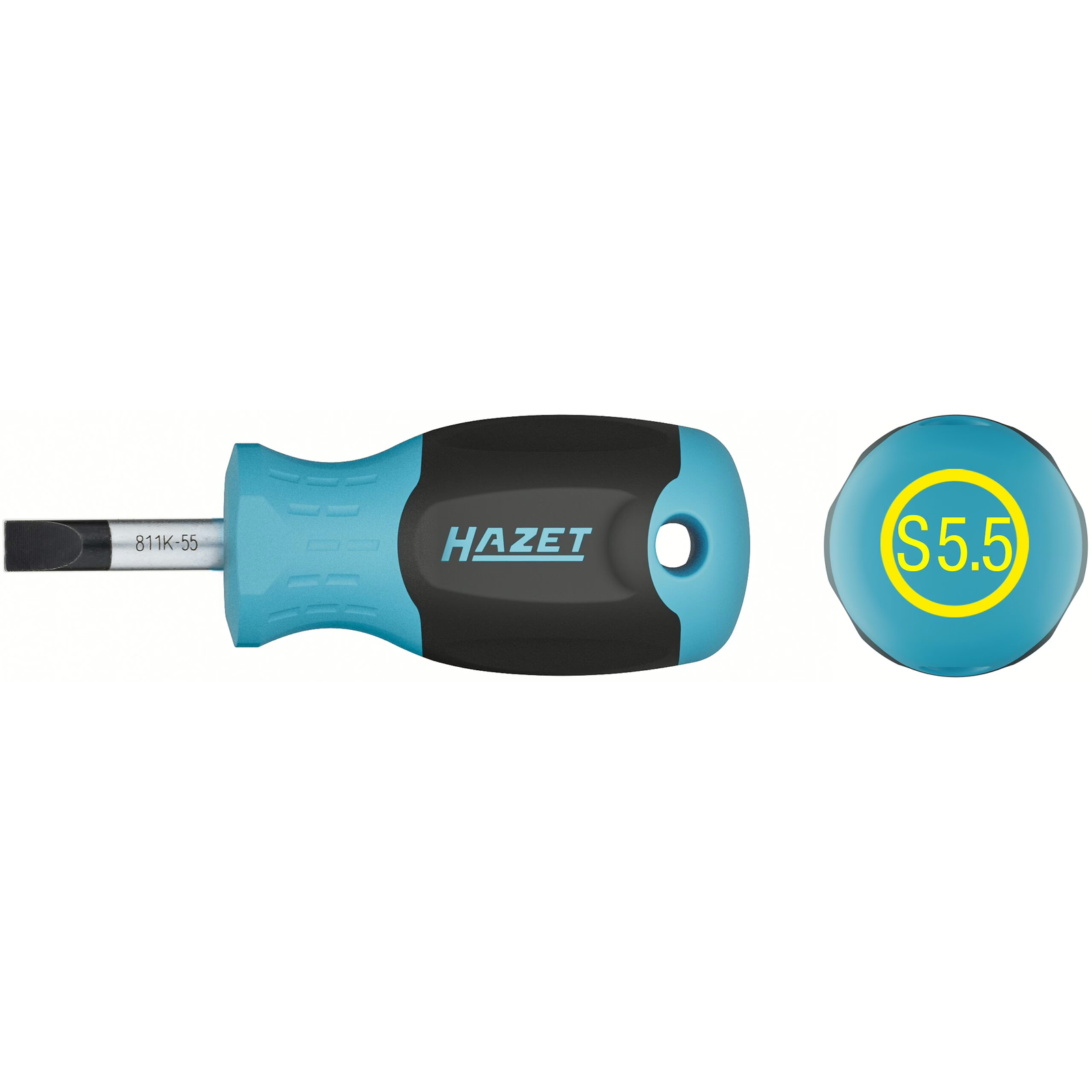 Tournevis fente 1 x 5,5 mm lame ronde manche antidérapant court HAZET - 811K-55
