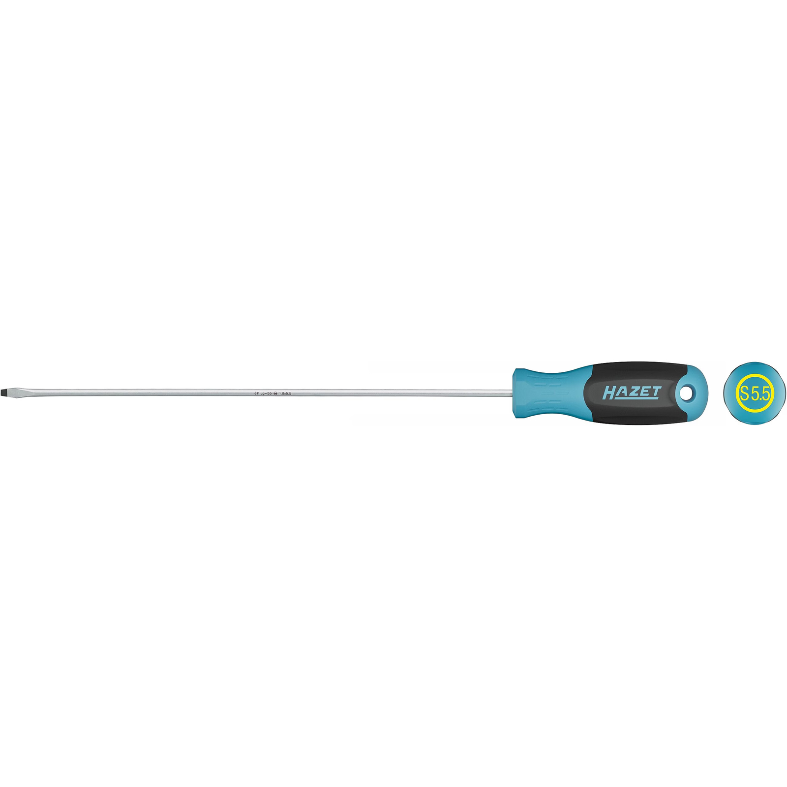 Tournevis fente forme longue 1 x 5,5 mm manche 3 composants antidérapant avec trou HAZET - 811LG-55