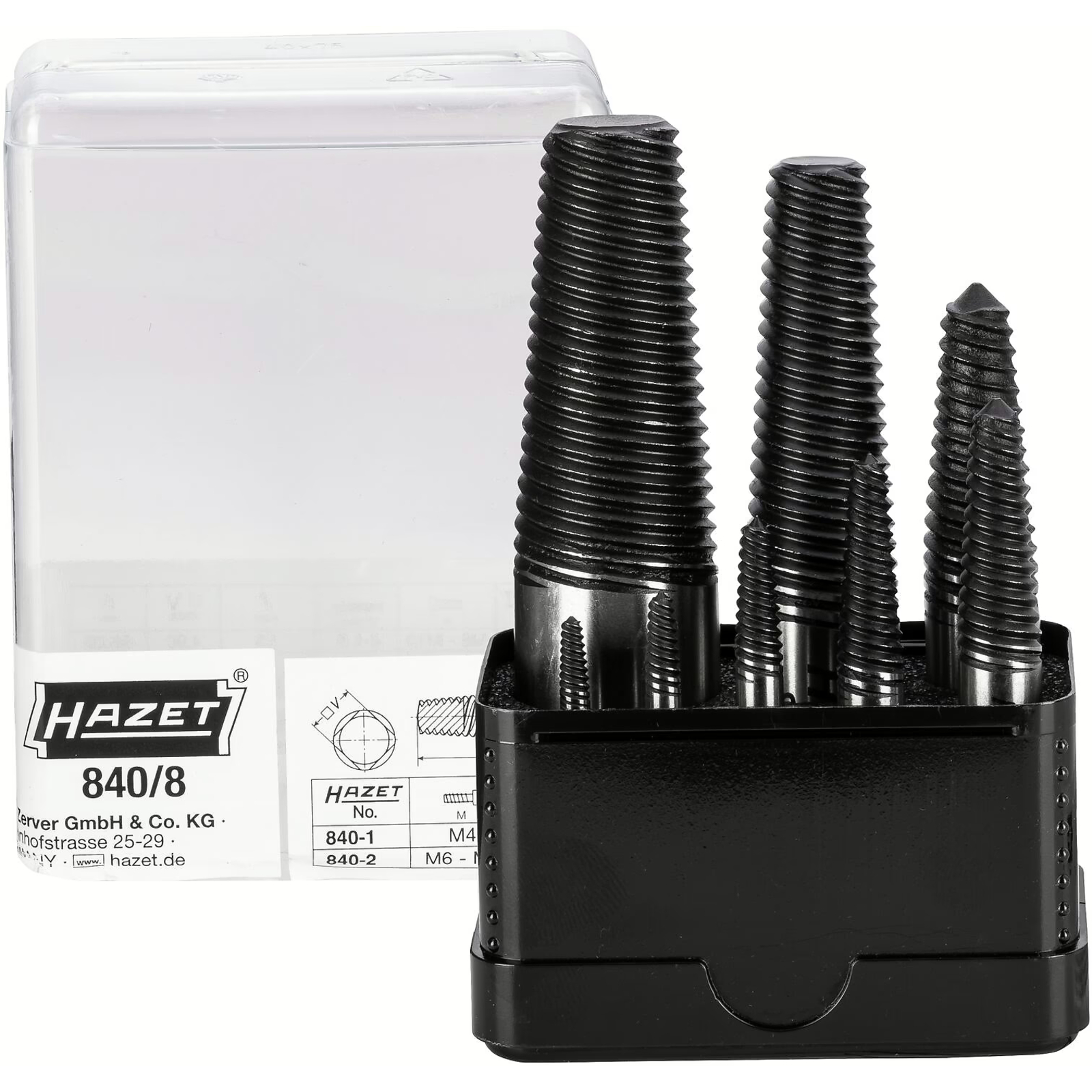Jeu d'extracteurs de vis 8 pièces M4 – M45 avec coffret plastique HAZET - 840/8