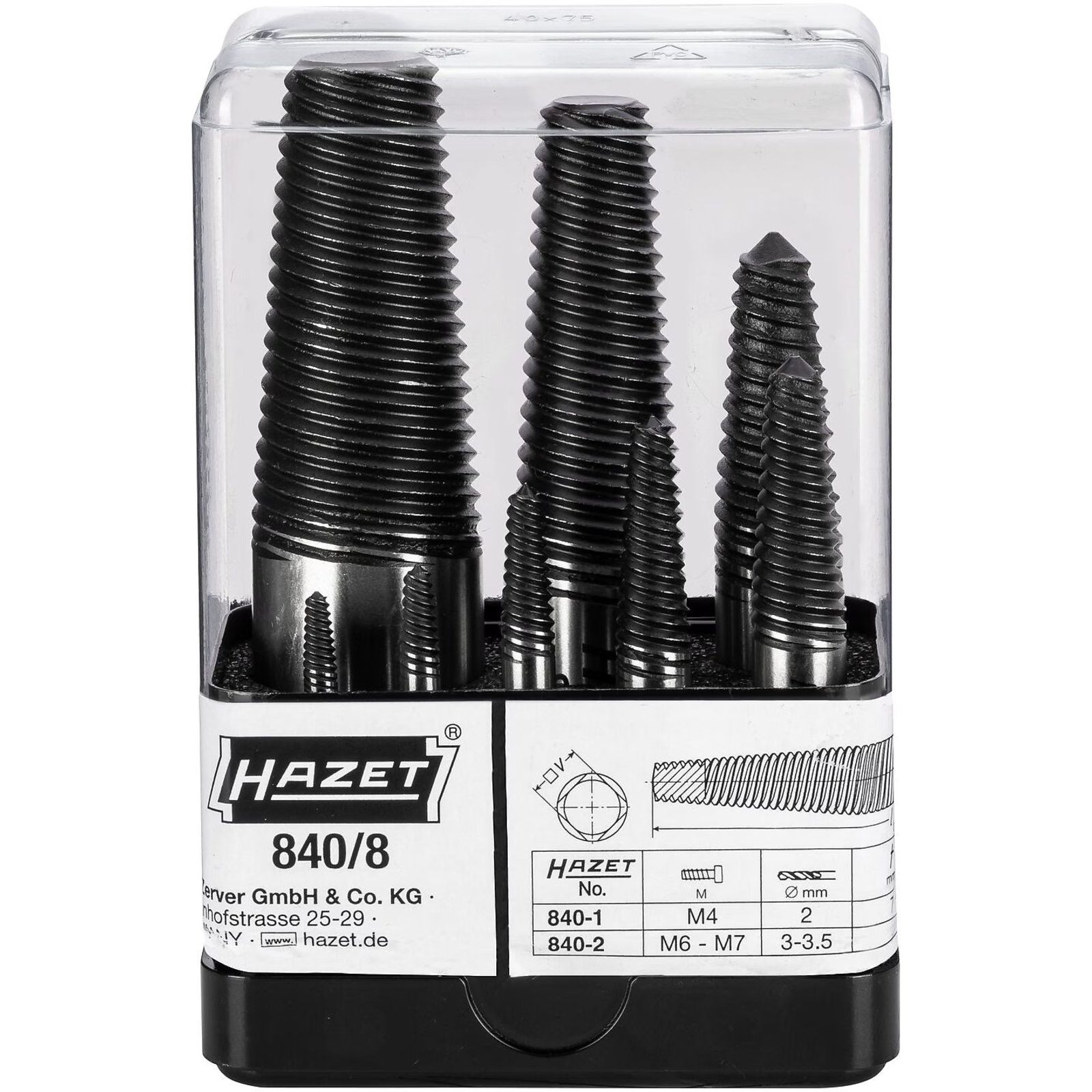 Jeu d'extracteurs de vis 8 pièces M4 – M45 avec coffret plastique HAZET - 840/8