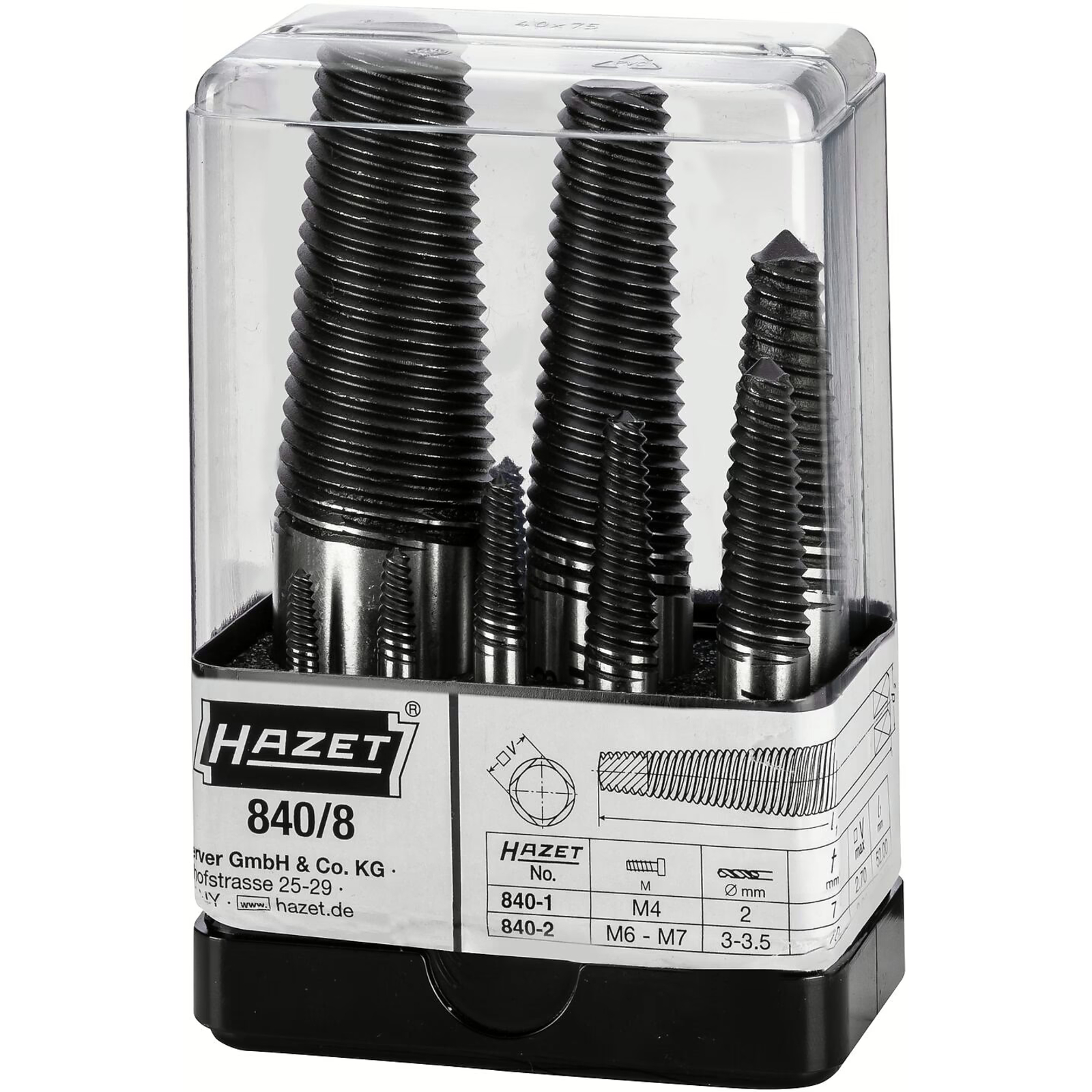 Jeu d'extracteurs de vis 8 pièces M4 – M45 avec coffret plastique HAZET - 840/8
