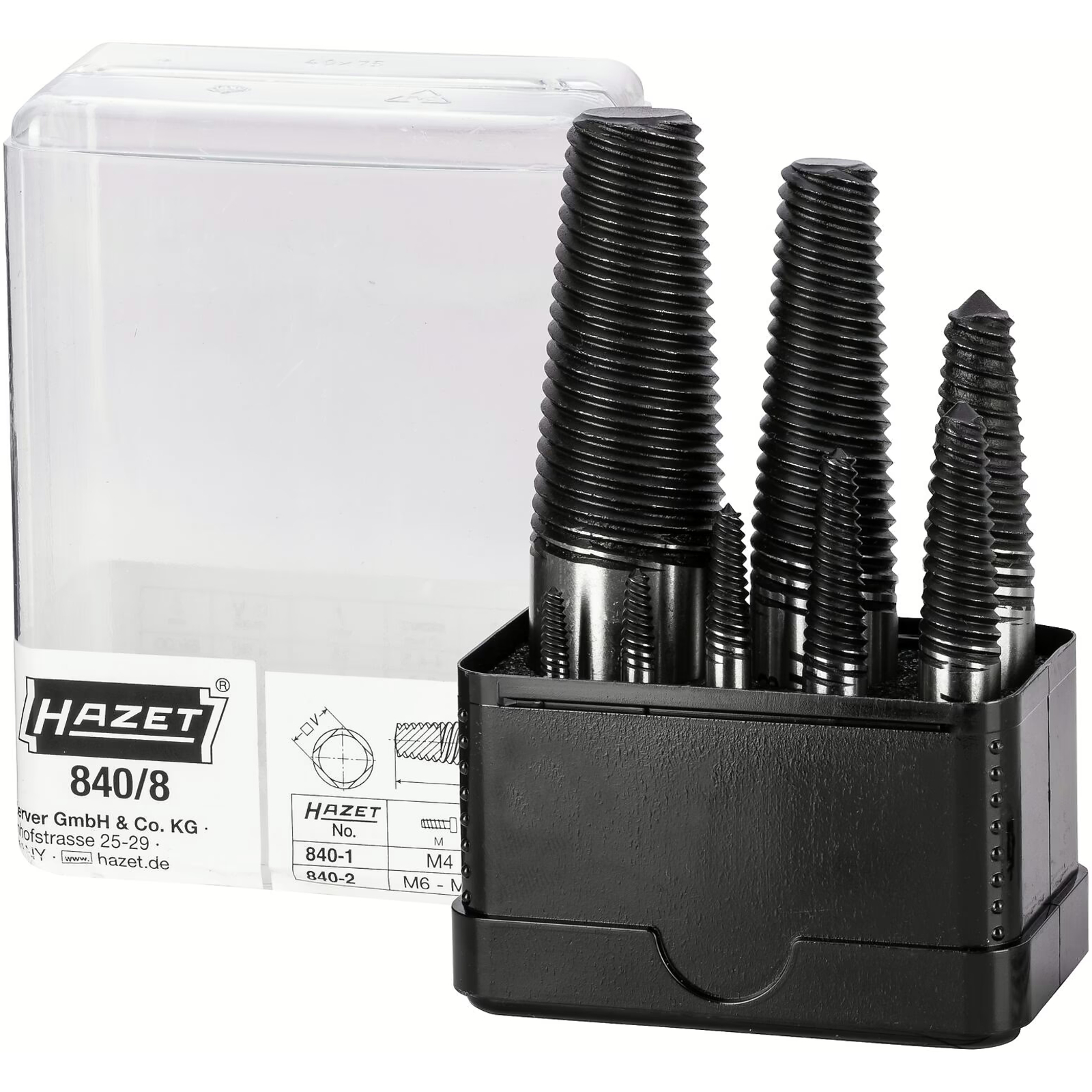 Jeu d'extracteurs de vis 8 pièces M4 – M45 avec coffret plastique HAZET - 840/8