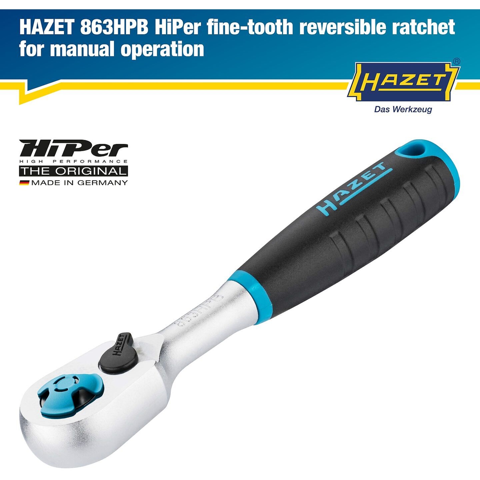 Cliquet réversible HiPer 116 mm 90 dents avec extracteur embouts bits HAZET - 863HPB
