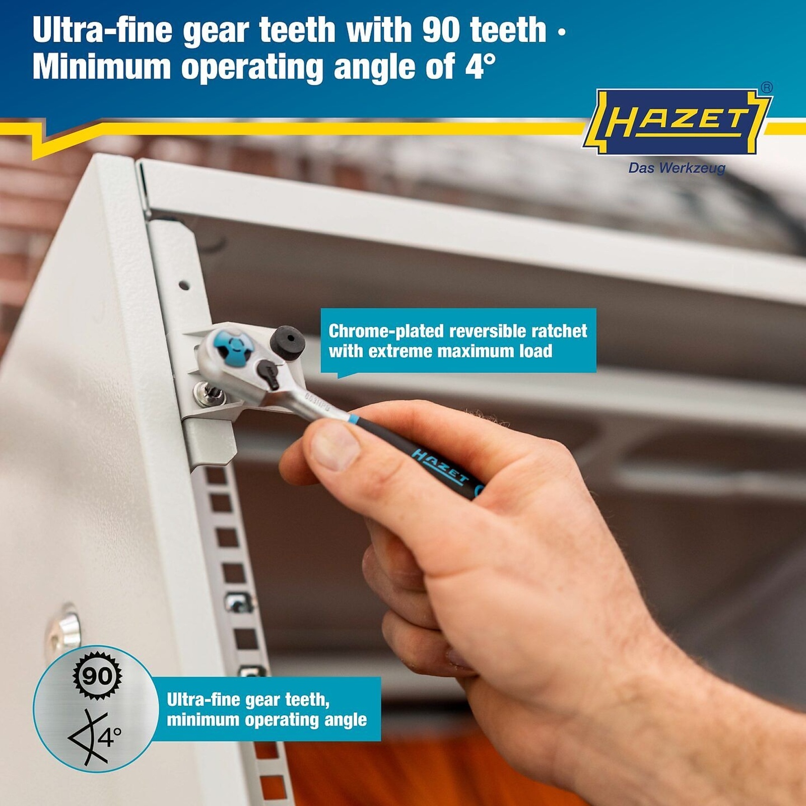 Cliquet réversible HiPer 116 mm 90 dents avec extracteur embouts bits HAZET - 863HPB
