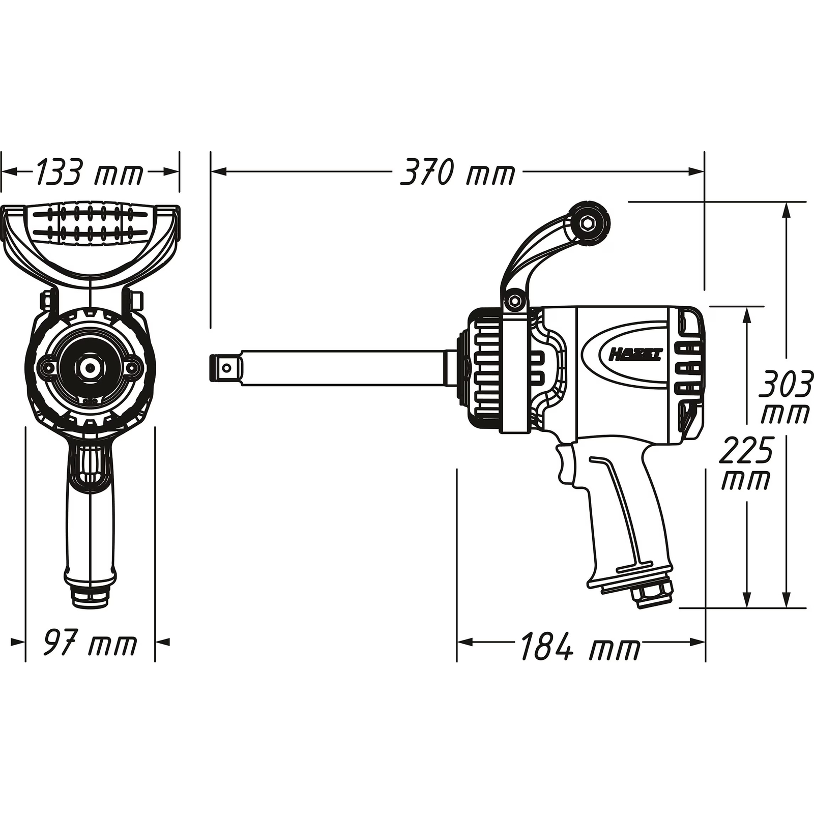 Clé à chocs Twin Turbo broche longue 186 mm 3800 Nm carré massif 3/4
