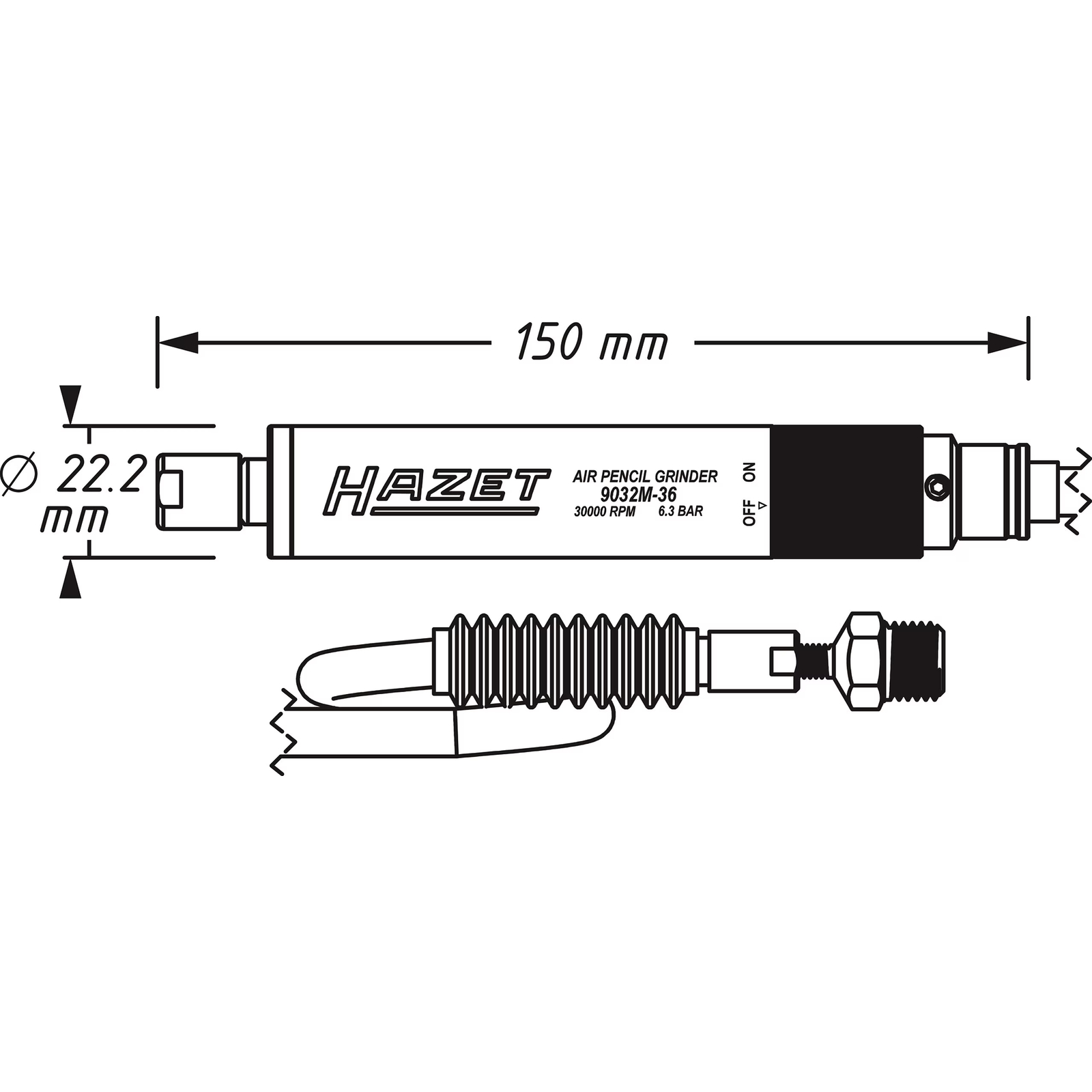 Mini-meuleuse 150 mm mandrin 6 mm avec adaptateur 3 mm HAZET - 9032M-36