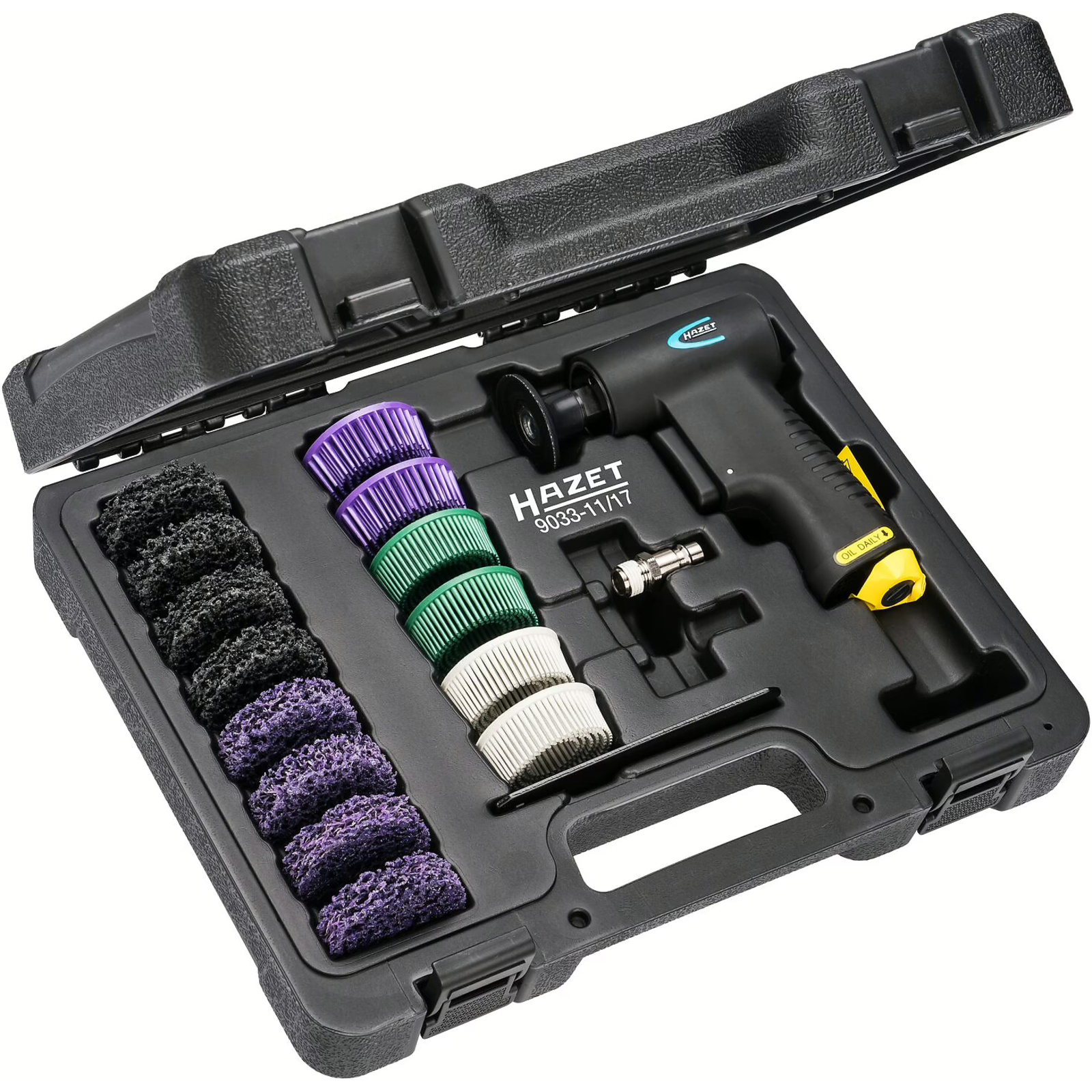 Jeu de brosses à poncer 17 pièces système Roloc avec appareil de base HAZET - 9033-11/17