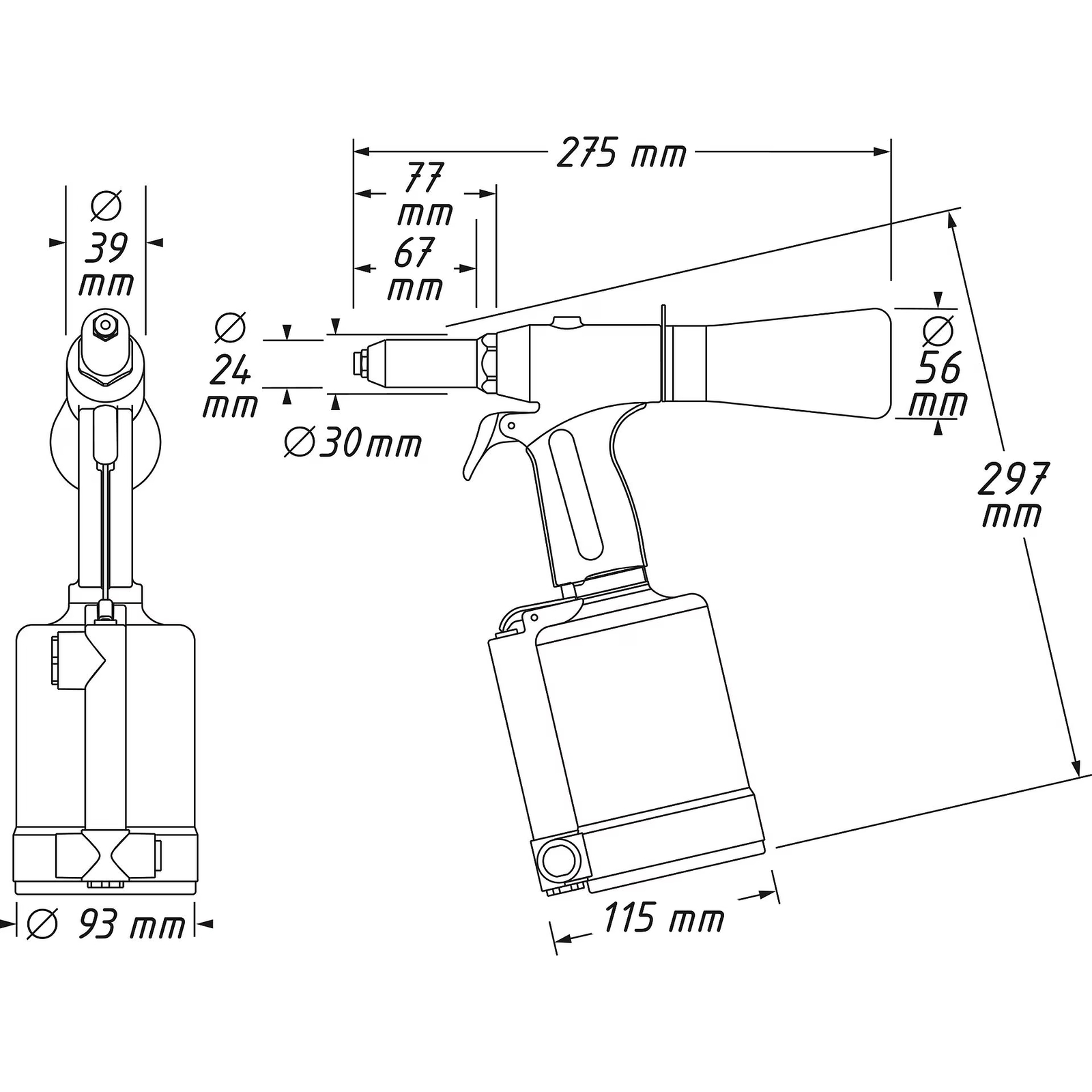 Pistolet rivetage aveugle 296,6 mm pneumatique hydraulique avec 5 embouchures HAZET - 9037N-2