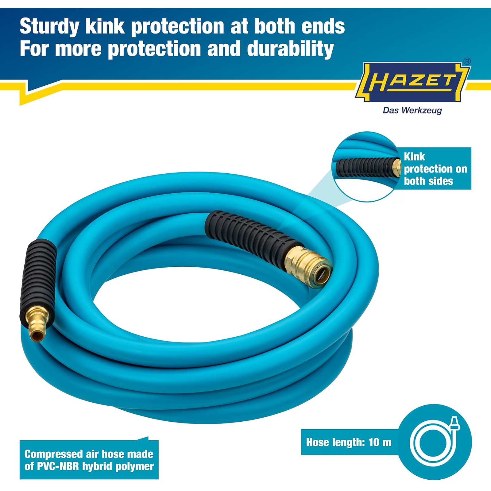 Tuyau d'air comprimé 10 m Ø10 mm PVC-NBR avec raccord 7,2 mm type 1 HAZET - 9040N-1010