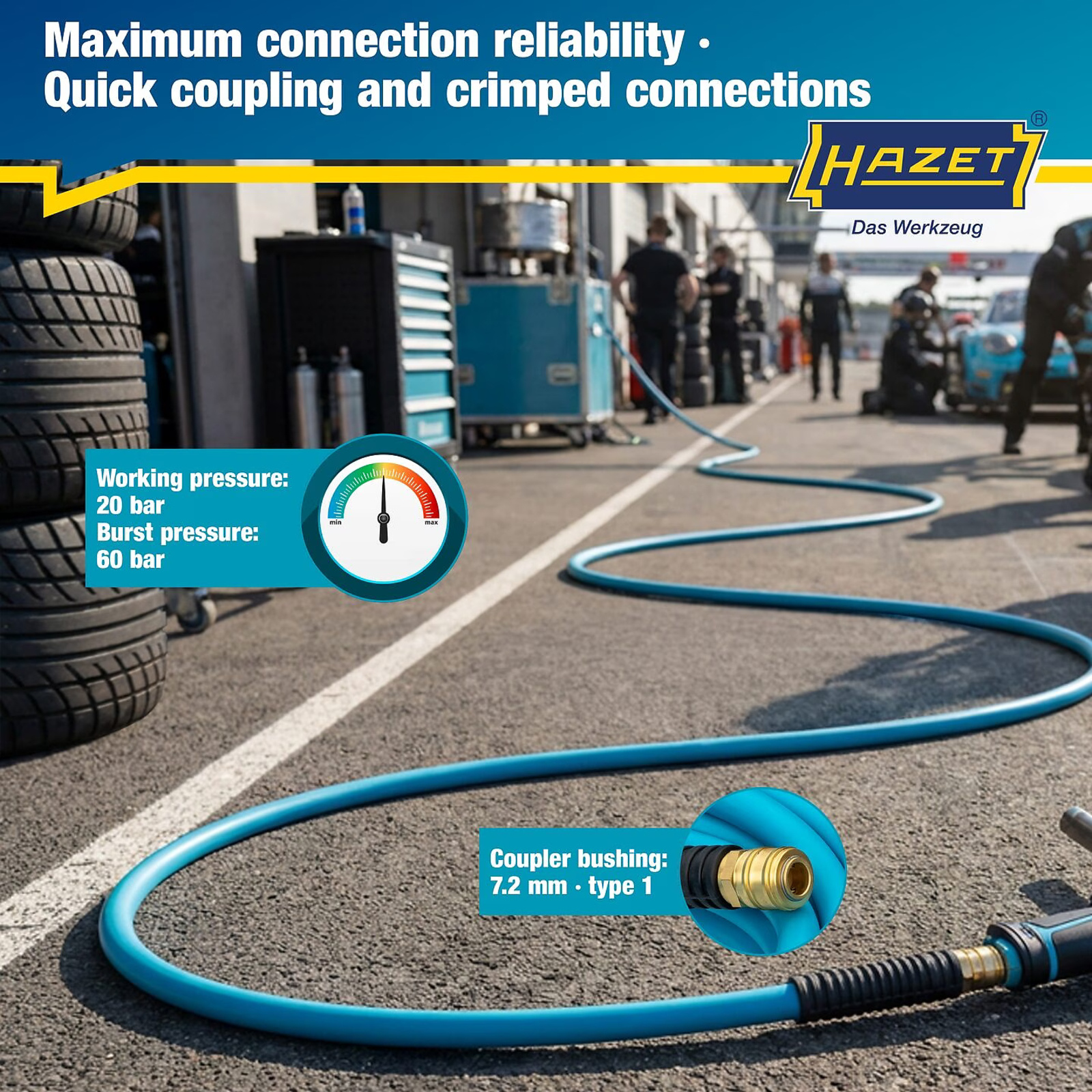 Tuyau d'air comprimé 10 m Ø10 mm PVC-NBR avec raccord 7,2 mm type 1 HAZET - 9040N-1010