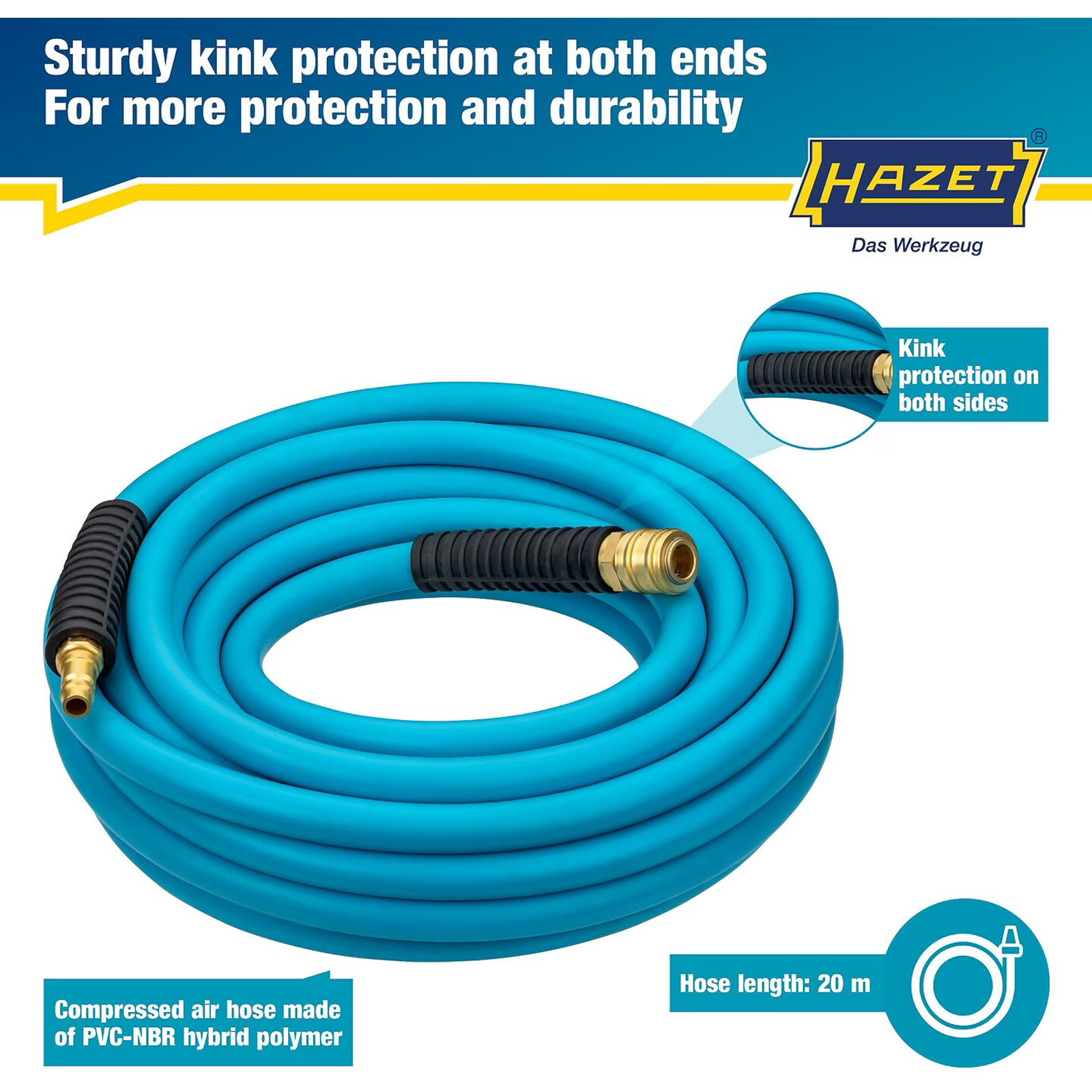 Tuyau d'air comprimé 20 m Ø10 mm PVC-NBR avec raccord 7,2 mm type 1 HAZET - 9040N-1020