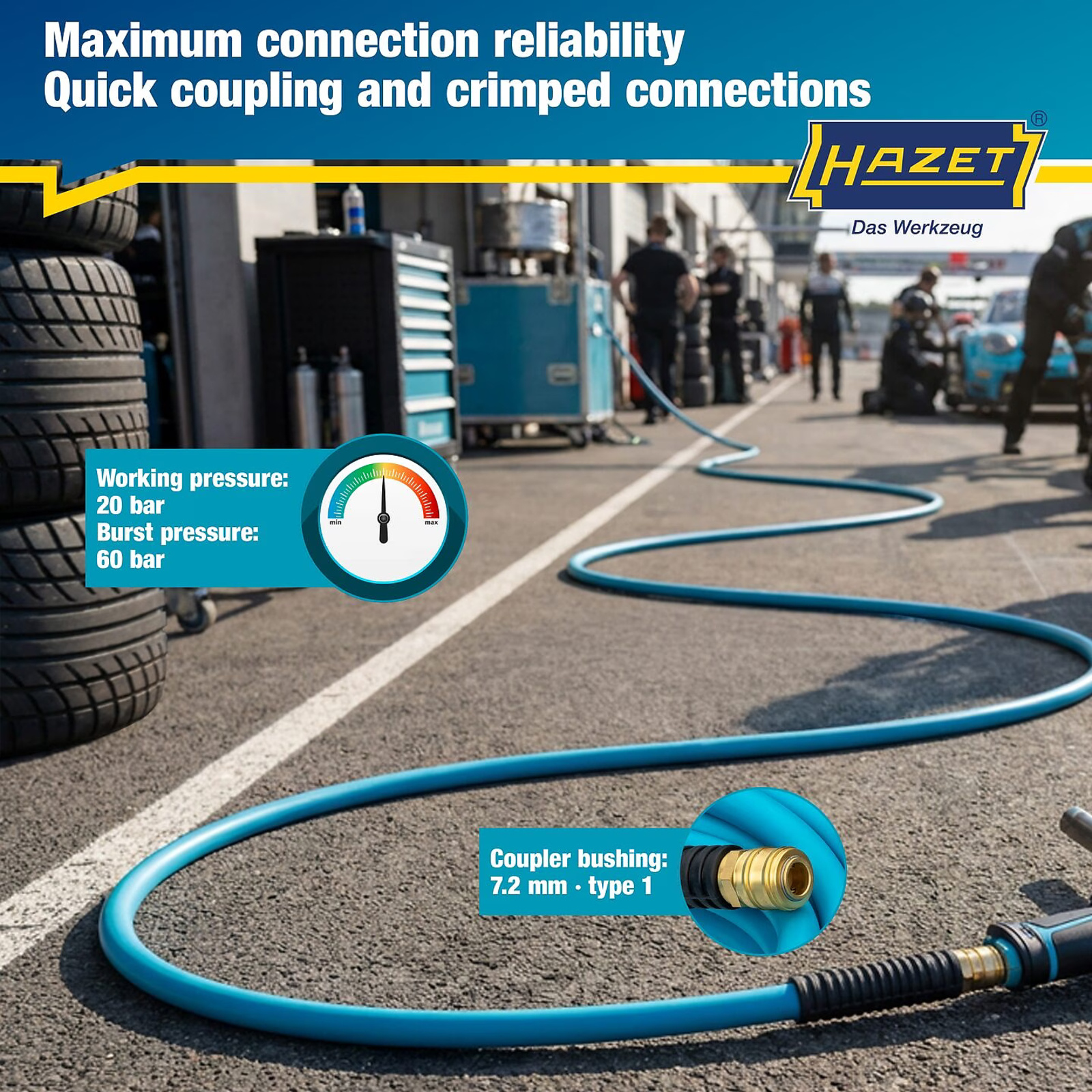 Tuyau d'air comprimé 20 m Ø10 mm PVC-NBR avec raccord 7,2 mm type 1 HAZET - 9040N-1020