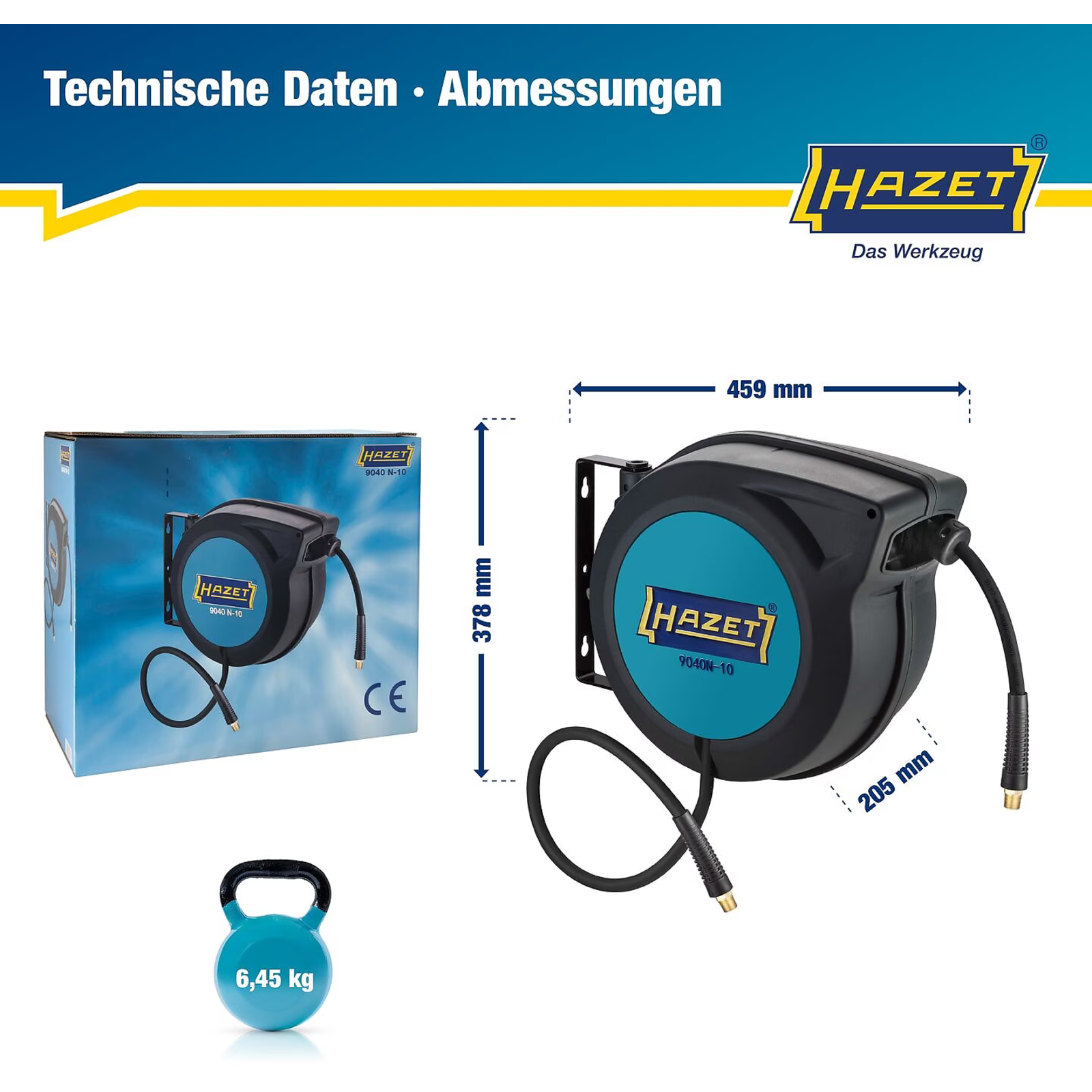 Enrouleur de tuyau 15 m Ø10 mm avec filetage BSPT HAZET - 9040N-10