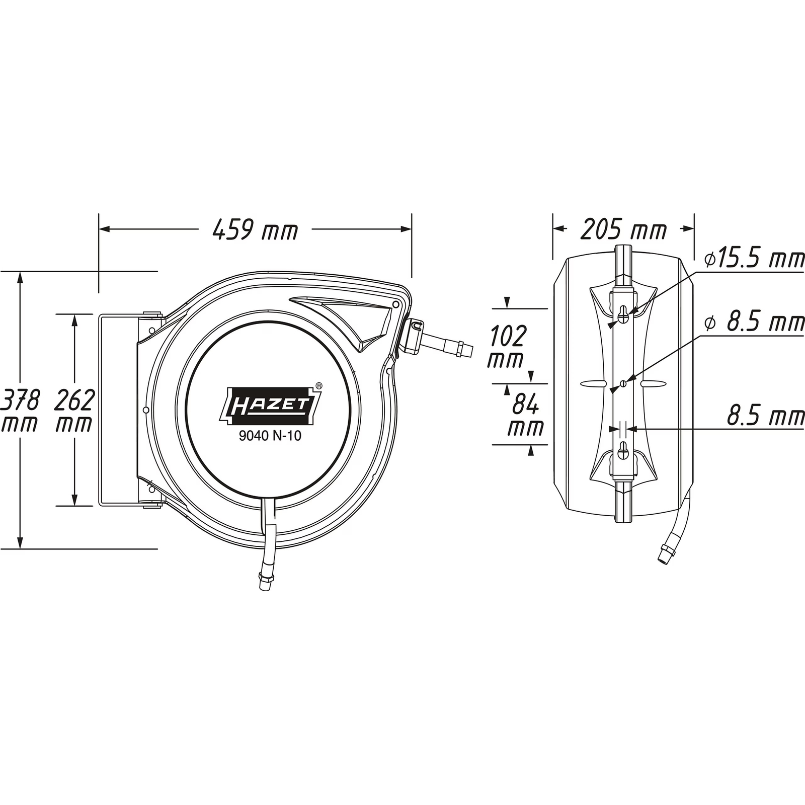 Enrouleur de tuyau 15 m Ø10 mm avec filetage BSPT HAZET - 9040N-10