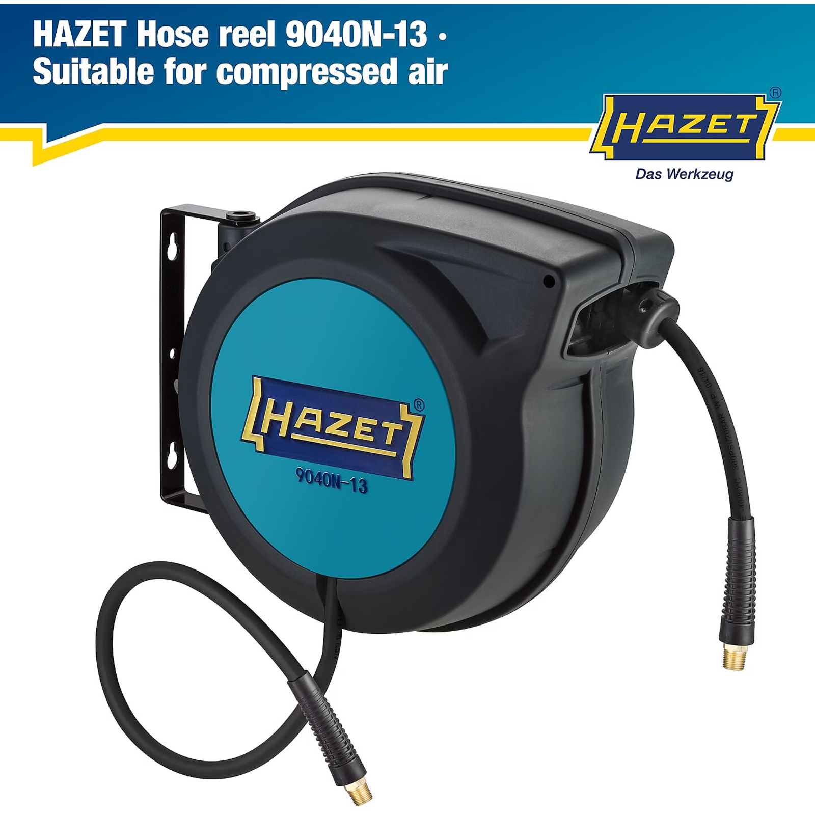 Enrouleur de tuyau automatique 15 m Ø13 mm avec boîtier plastique HAZET - 9040N-13