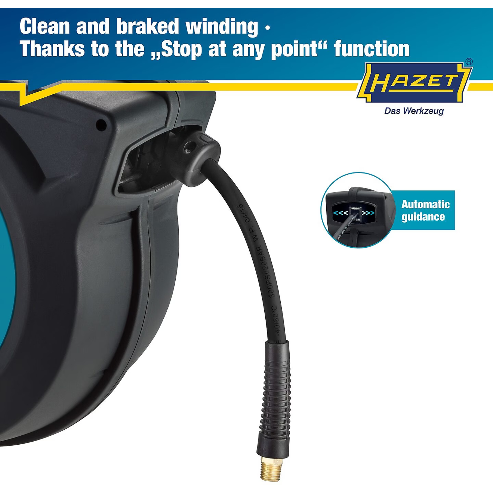 Enrouleur de tuyau automatique 15 m Ø13 mm avec boîtier plastique HAZET - 9040N-13
