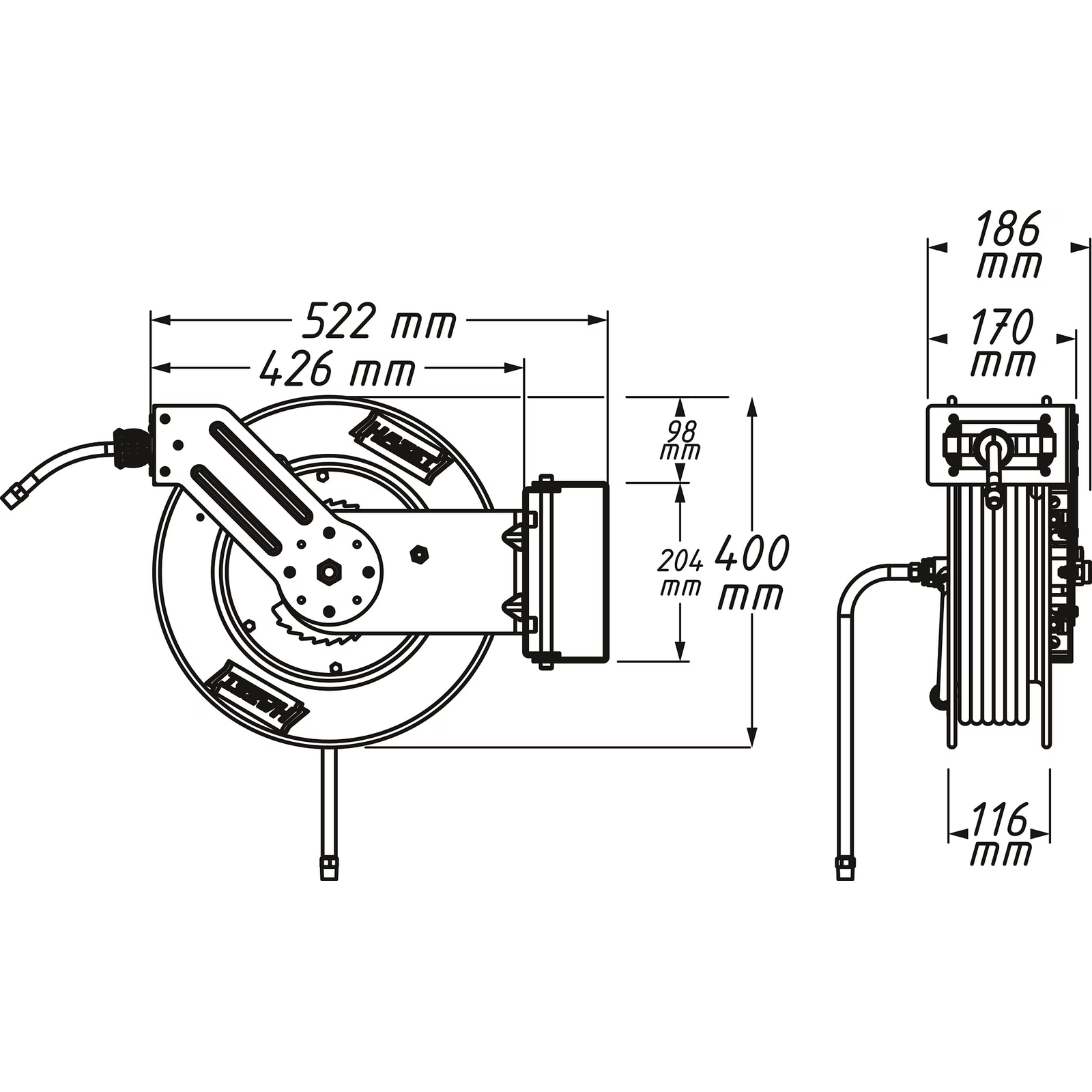 Enrouleur de tuyau ouvert 20 m Ø10 mm base pivotante HAZET - 9040OS-10