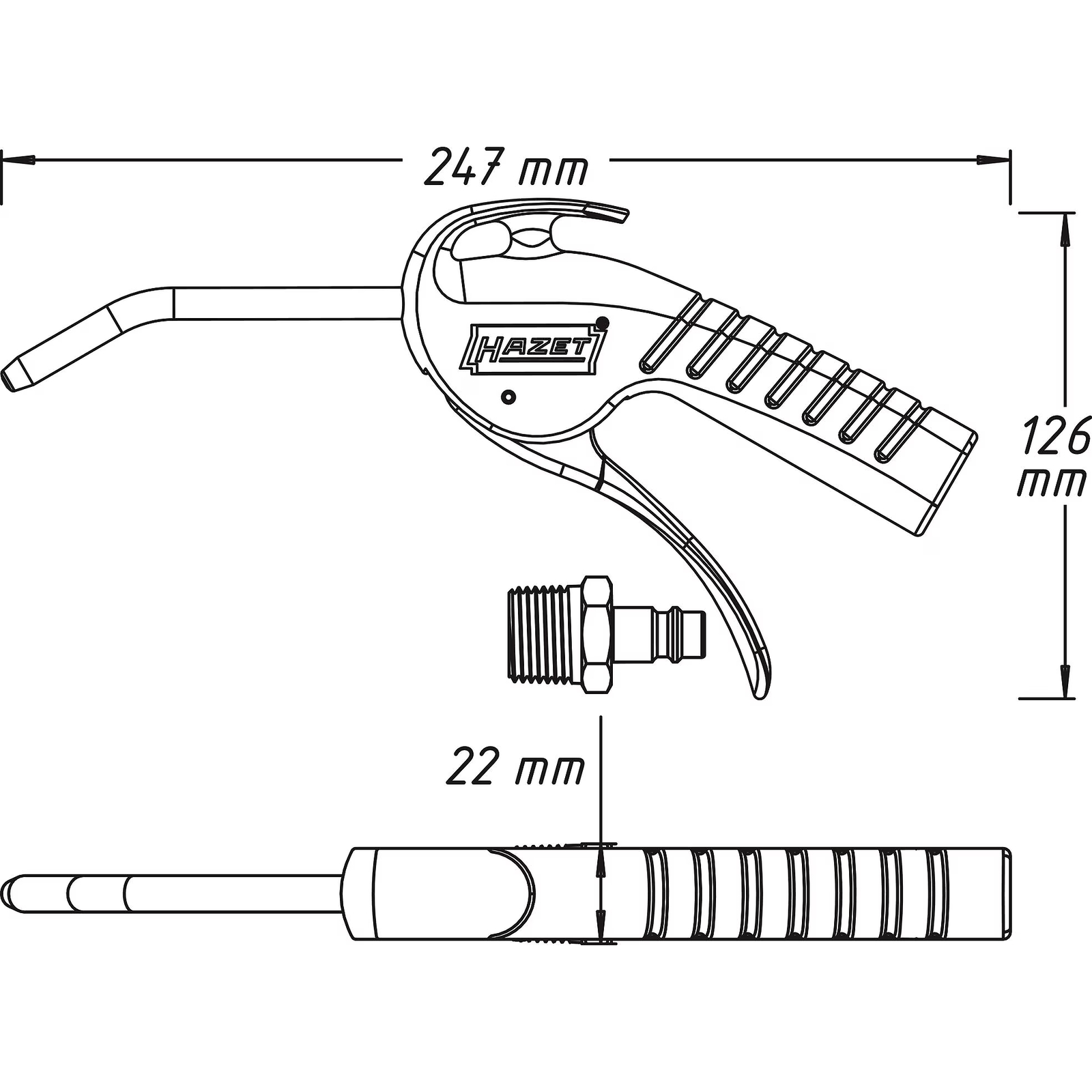Pistolet de soufflage 247 mm avec buse standard HAZET - 9040P-1