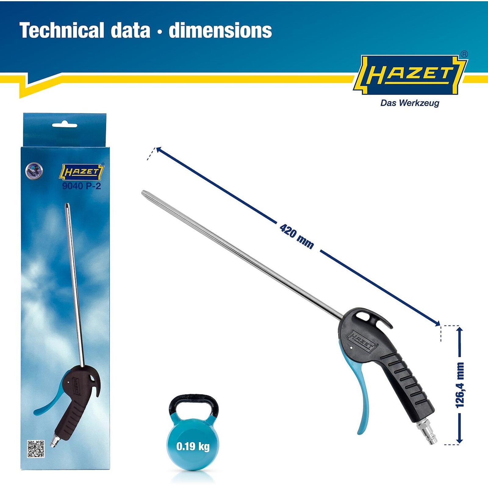 Pistolet de soufflage buse longue 420 mm acier HAZET - 9040P-2