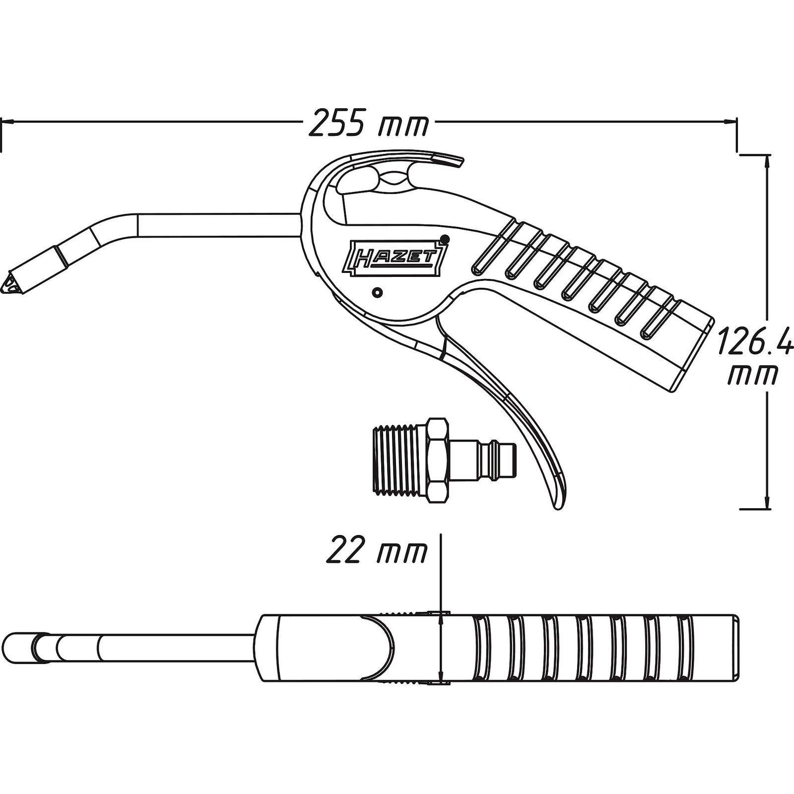 Pistolet de soufflage tube courbé 100 mm 255 mm peu bruyant HAZET - 9040P-3