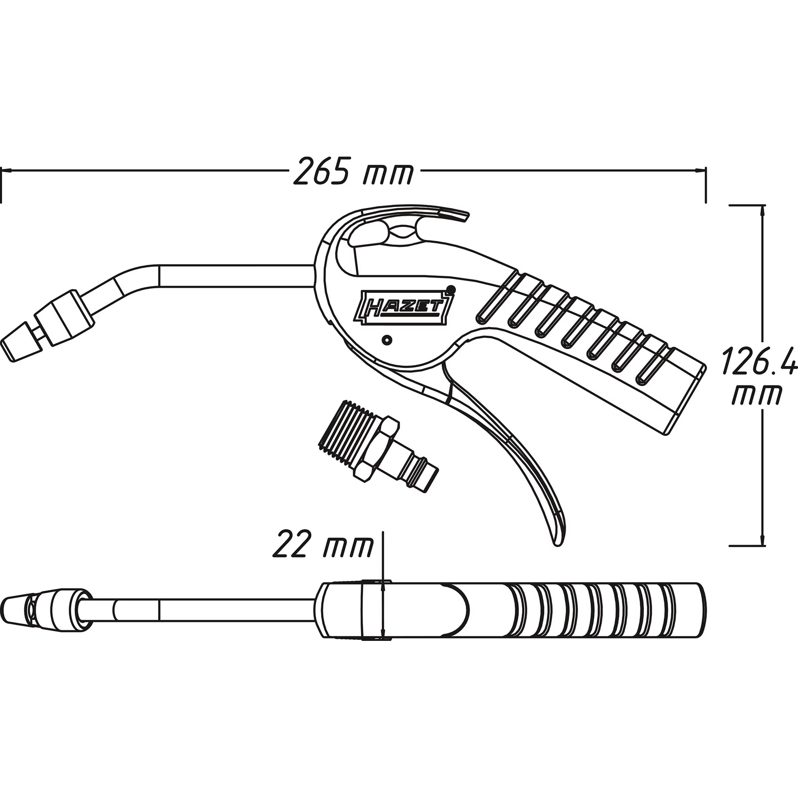 Pistolet de soufflage 100 mm avec buse Venturi et tube courbé 265 mm HAZET - 9040P-4
