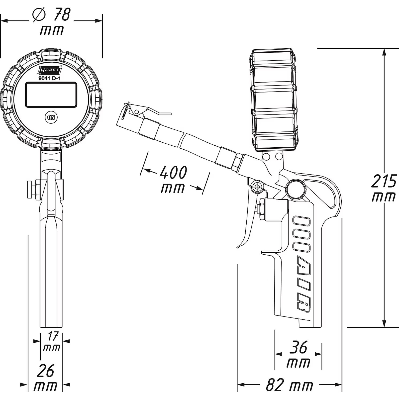 Pistolet de gonflage numérique 0-12 bar avec écran éclairé HAZET - 9041D-1