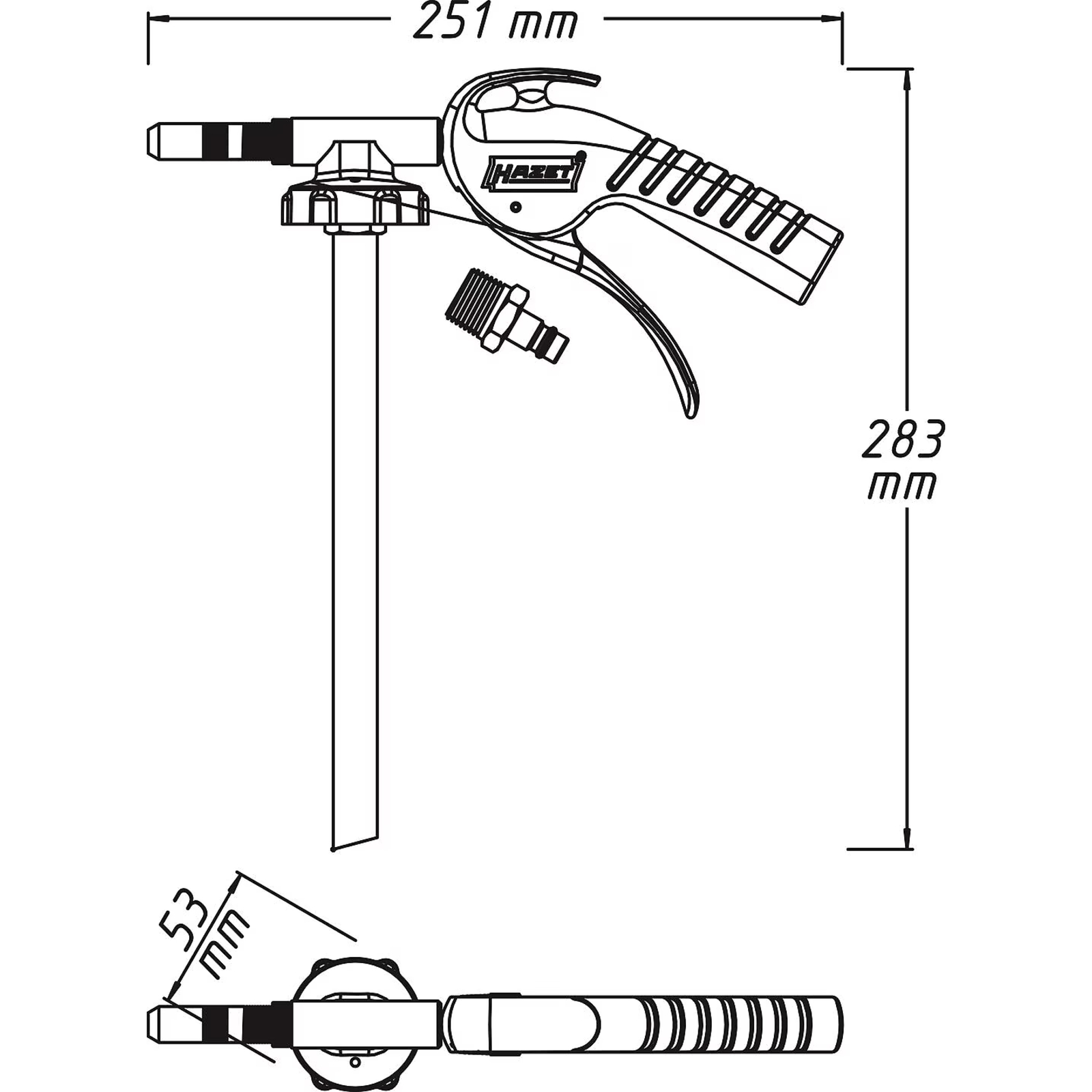 Pistolet de carrosserie pour protection dessous de caisse et cavités 251 mm avec buse et tuyau HAZET - 9042P-4