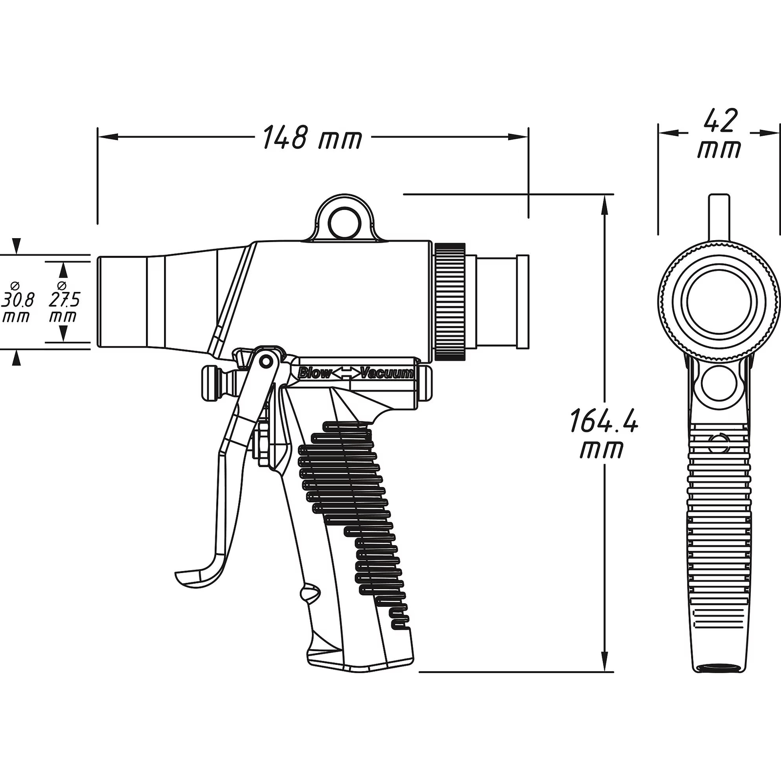 Pistolet aspirant et soufflant réversible 148 mm avec sac à poussières HAZET - 9043N-10