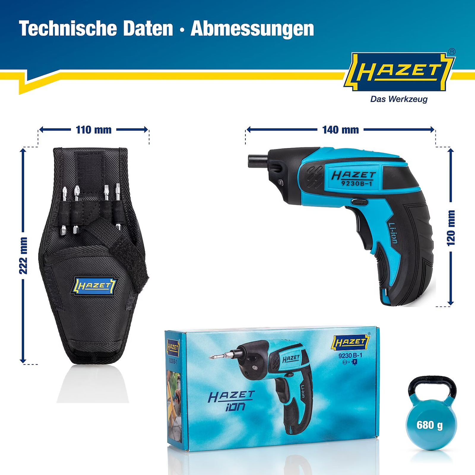 Jeu d'embouts-tournevis 7 pièces 4,5 Nm avec câble USB et holster HAZET - 9230B-1