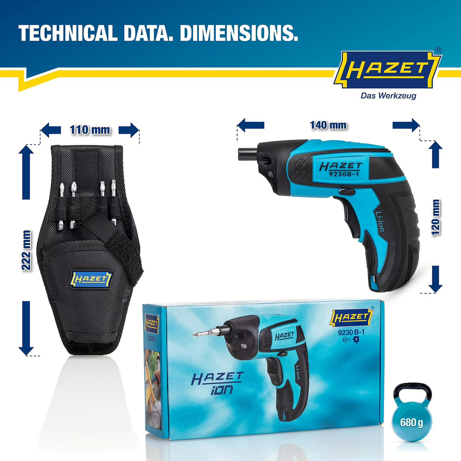 Jeu d'embouts-tournevis 7 pièces 4,5 Nm avec câble USB et holster HAZET - 9230B-1