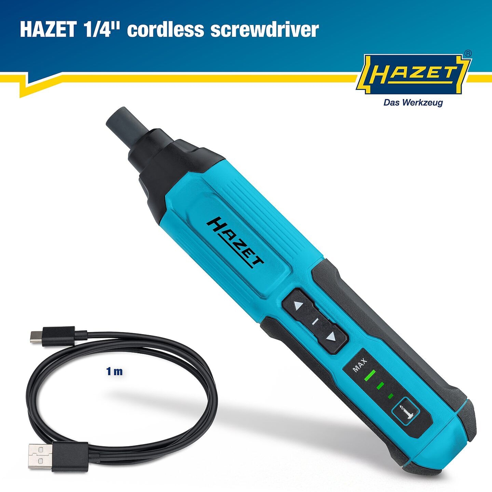 Tournevis sans fil 5 Nm hexagone creux 1/4 pouce avec LED et charge USB-C HAZET - 9230B-2