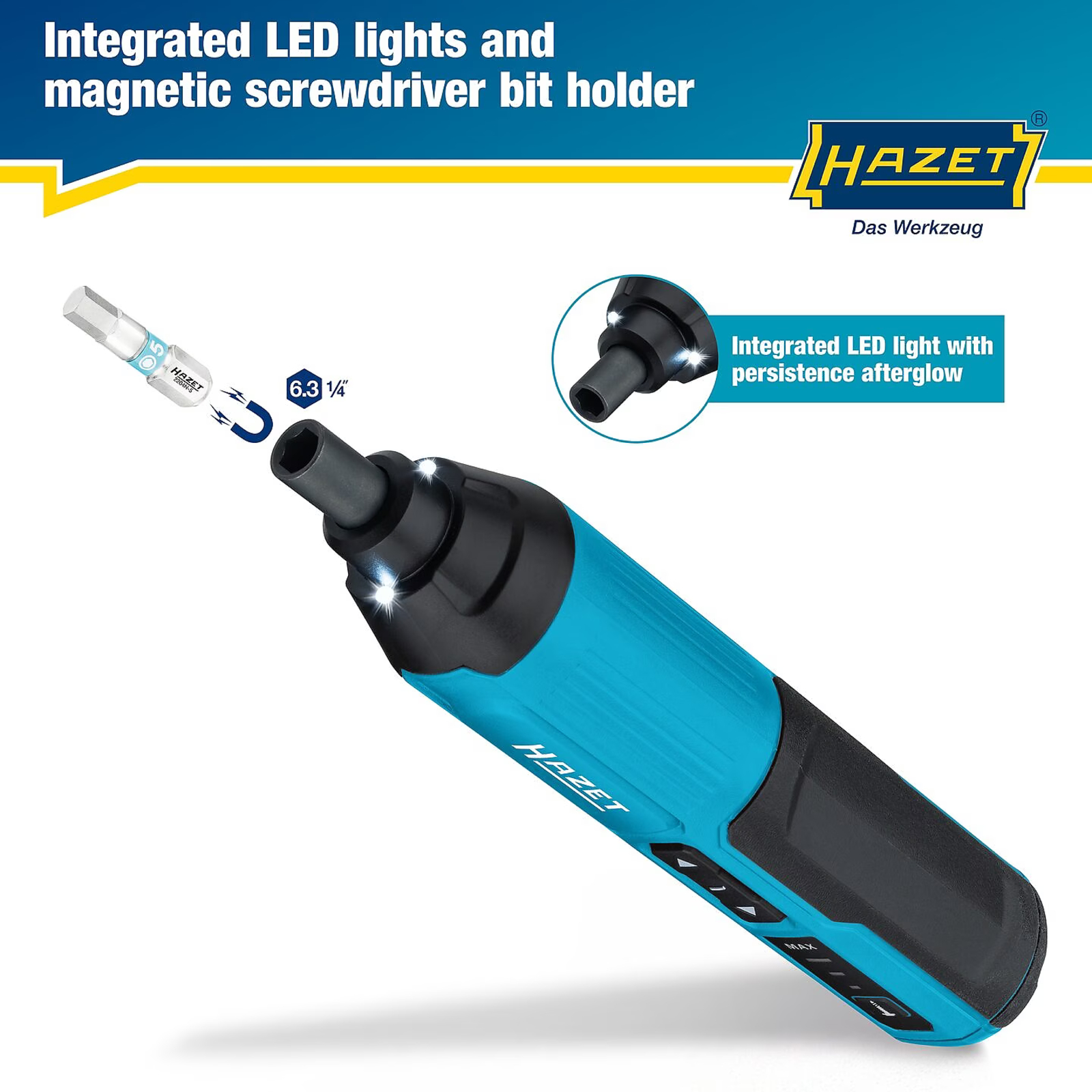 Tournevis sans fil 5 Nm hexagone creux 1/4 pouce avec LED et charge USB-C HAZET - 9230B-2