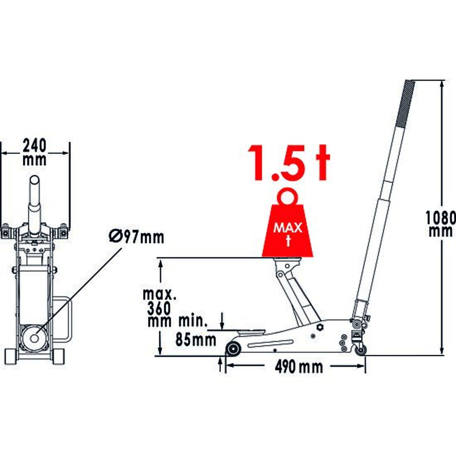 Cric de service hydraulique en aluminium 1,5 tonne  VIGOR - V6028-1.5-A