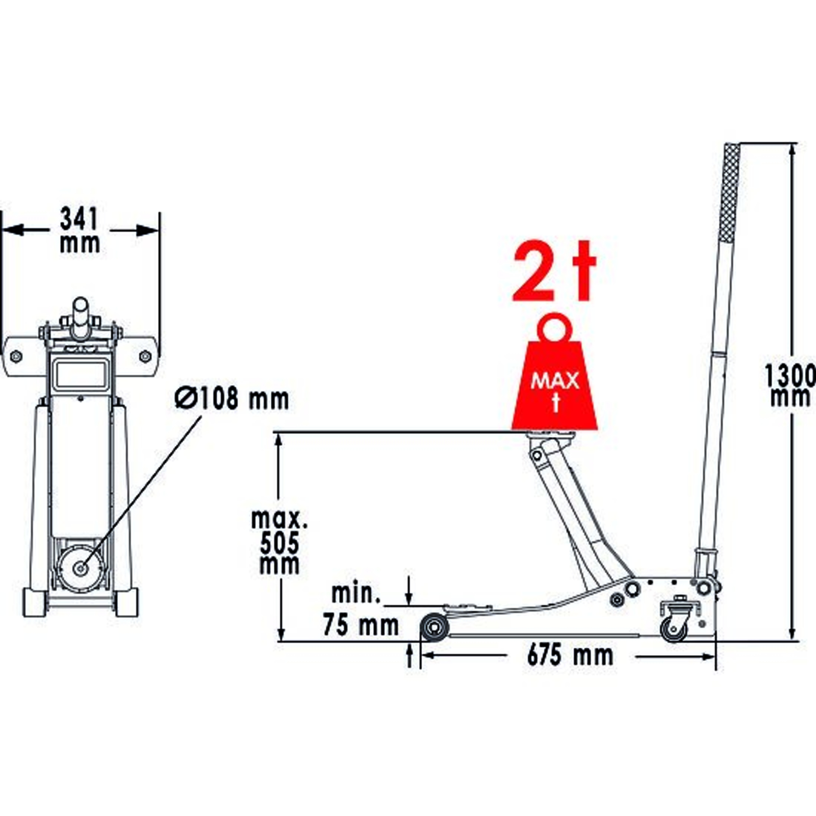 Cric de service hydraulique 2 tonnes extra plat  VIGOR - V6028-2.0-D