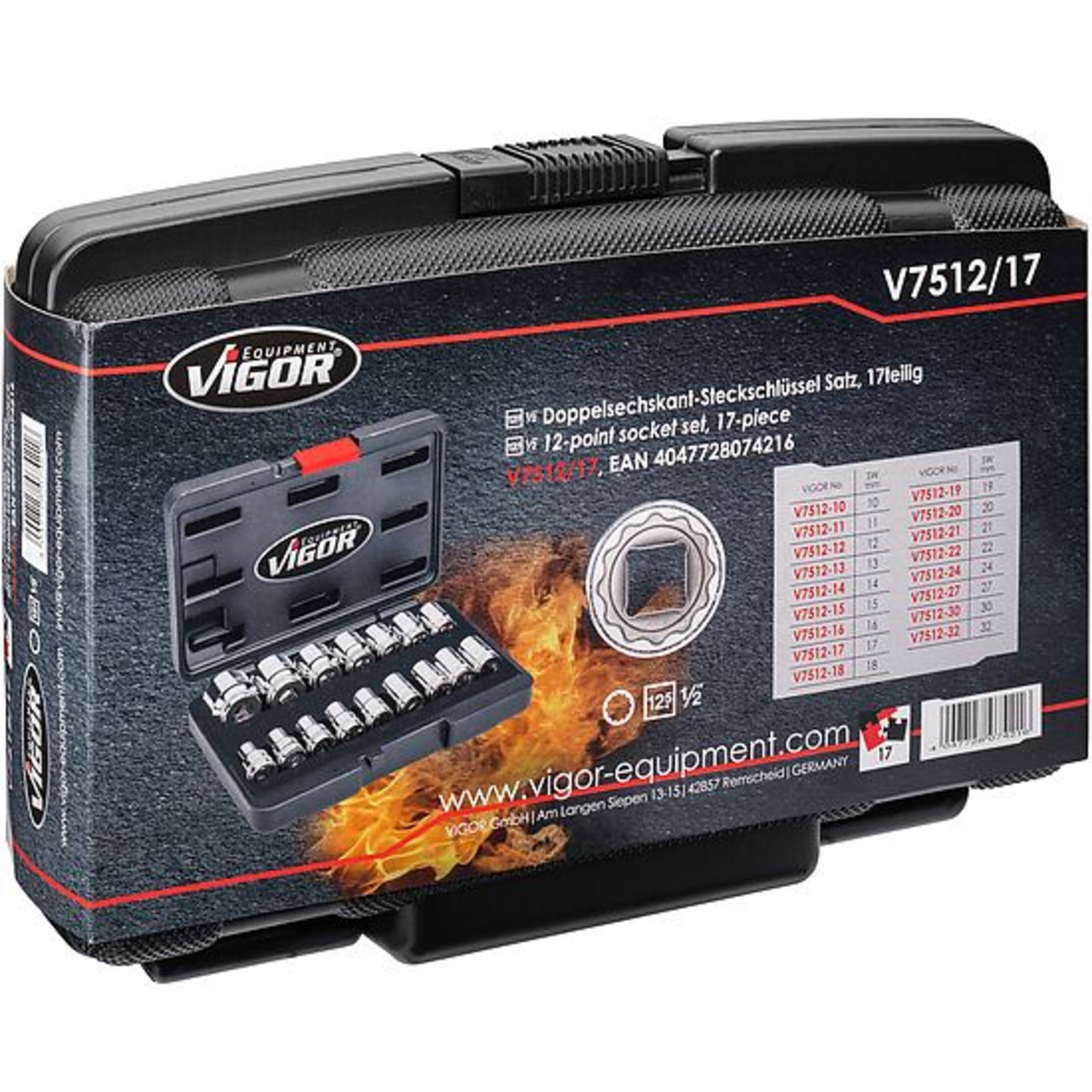 Jeu de clés à douilles 12 pans extérieurs 1⁄2″ VIGOR - V7512/17