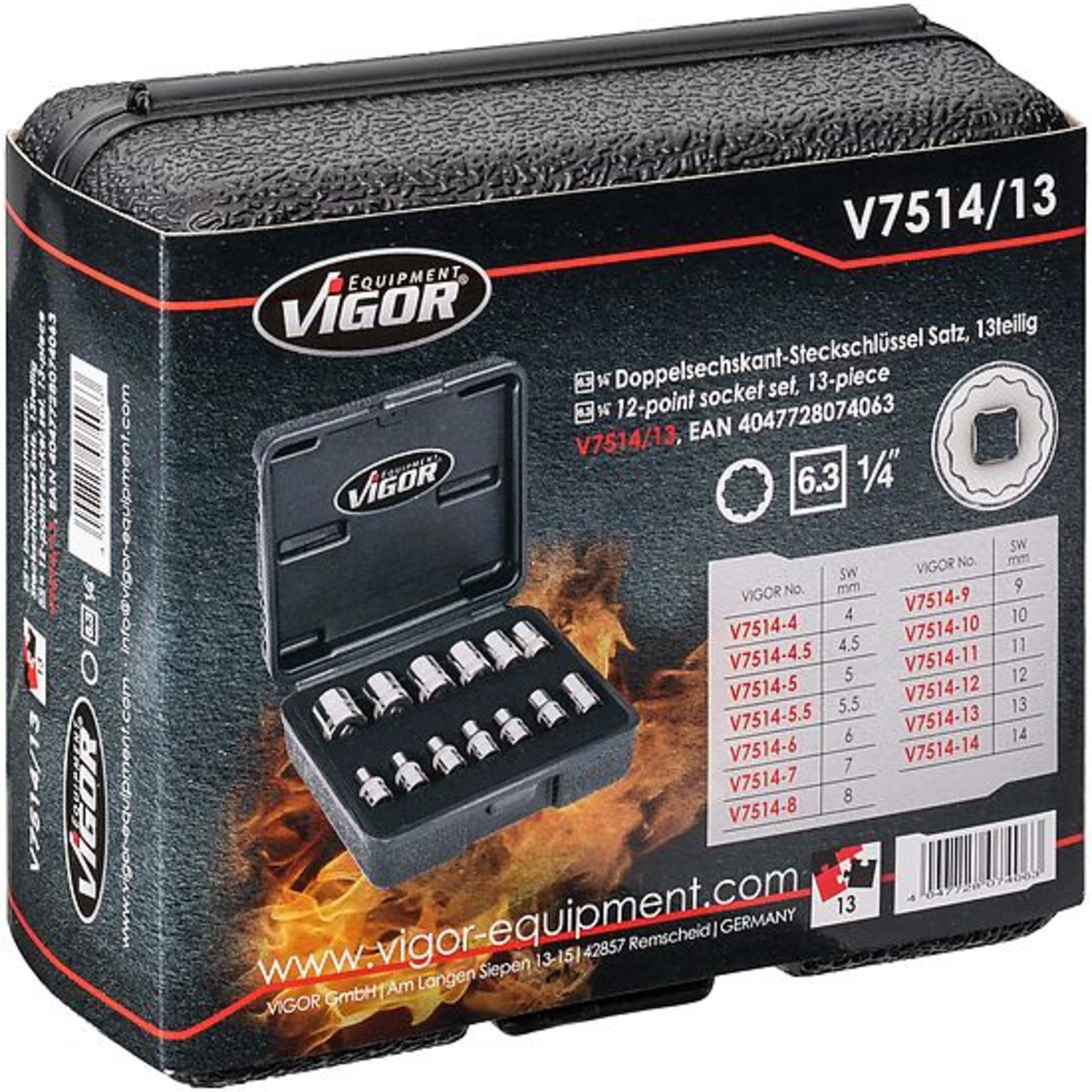 Jeu de clés à douilles 12 pans extérieurs V7514/13 1⁄4″  VIGOR - V7514-13