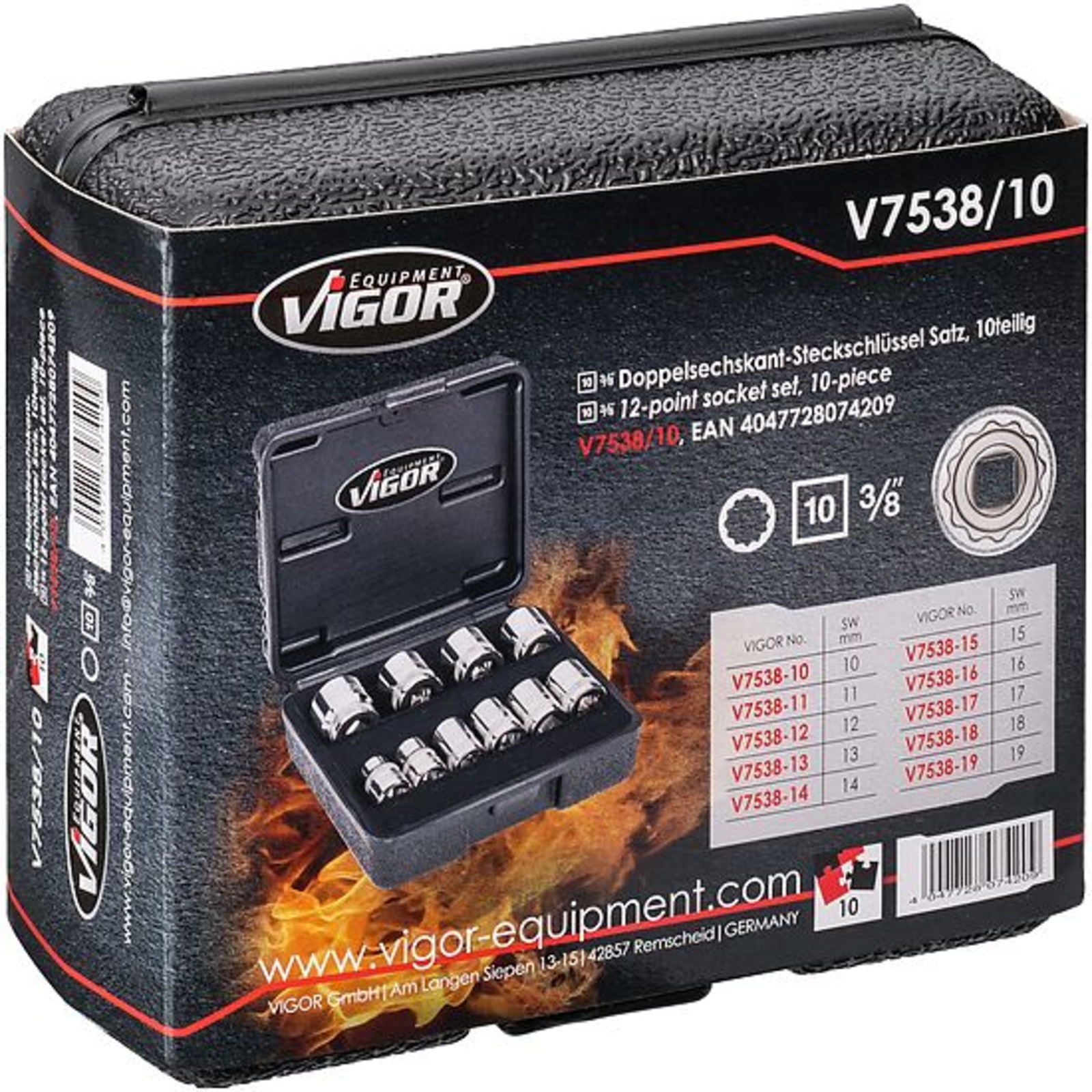 Jeu de clés à douilles 12 pans extérieurs V7538/10 3⁄8″  VIGOR - V7538-10