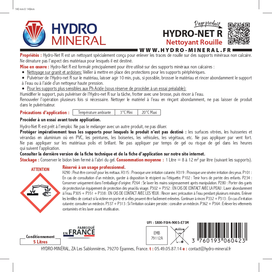 Bidon nettoyant Rouille HNR 2 L HYDRO MINERAL - HNR2