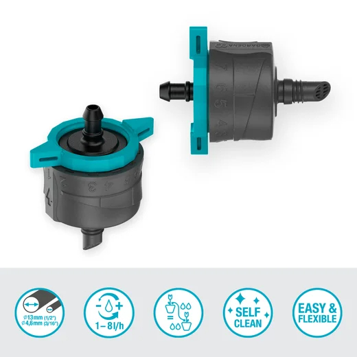 Goutteur fin de ligne réglable et régulateur de pression 1 - 8 l/h - GARDENA - 13304-26
