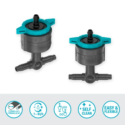 Goutteur en ligne réglable et régulateur de pression 1 - 8 l/h - GARDENA - 13314-20