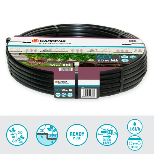 Kit d'initiation 50 m de tuyau à goutteurs incorporés et bouchon fin de ligne - GARDENA - 13501-20
