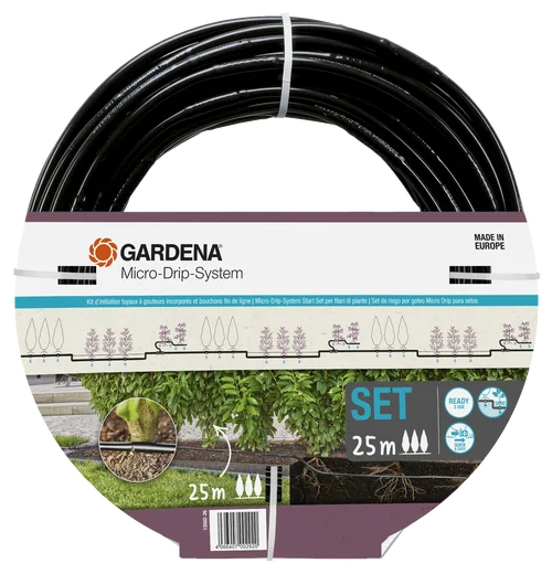 Kit d'initiation 25 m de tuyau à goutteurs incorporés et bouchon fin de ligne - GARDENA - 13502-26